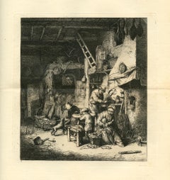 Antique "The Family" etching after Van Ostade