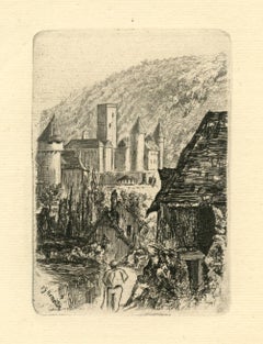 Antique "The Towers of Autun" original etching
