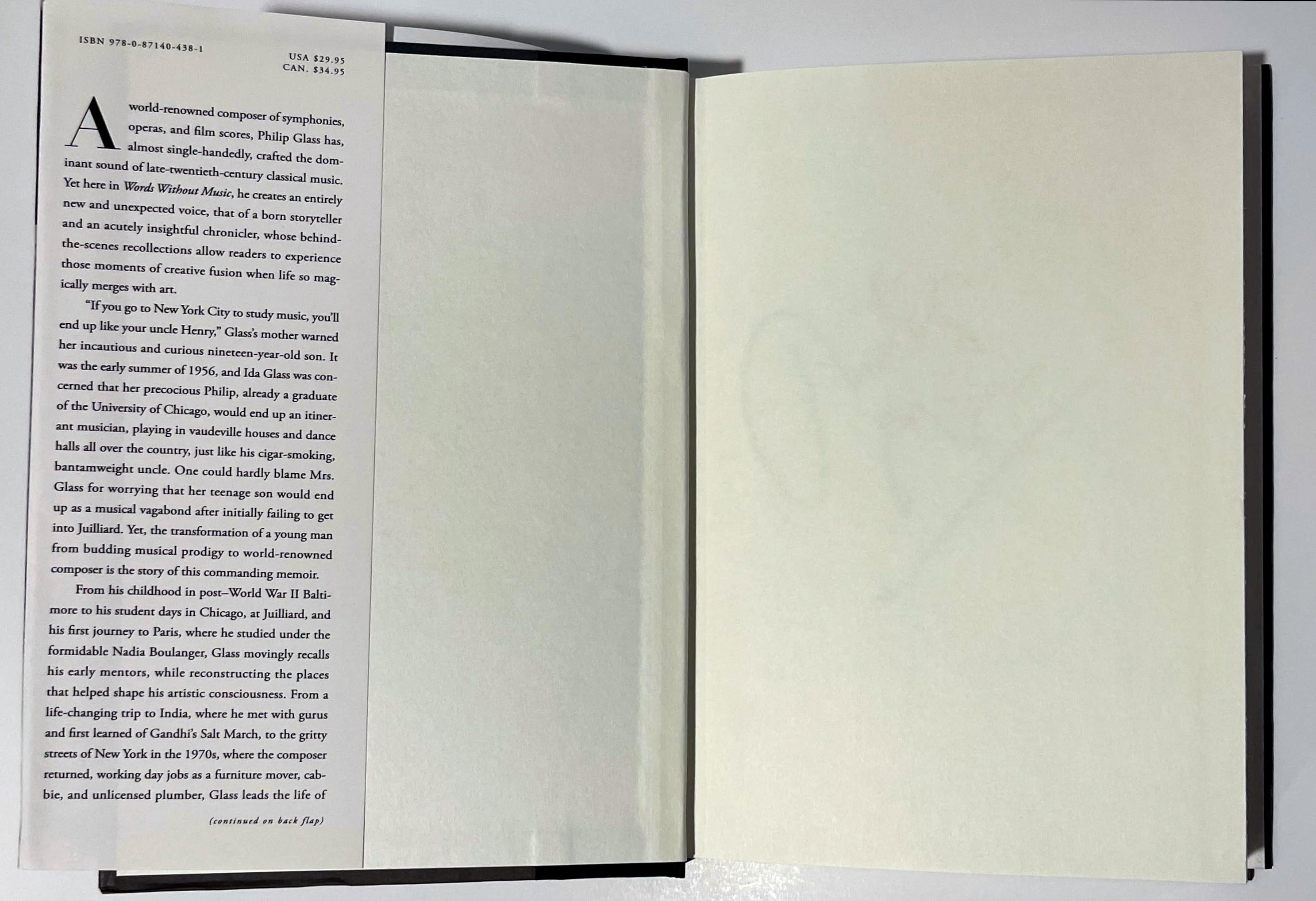 Monographe : Philip Glass Words without Music (livre signé à la main par Philip Glass) en vente 7