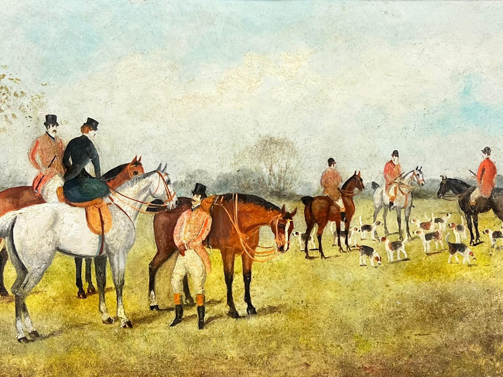 Raffinata scena di caccia inglese antica dipinta a olio Signore e signori a cavallo - Painting di Philip H. Rideout