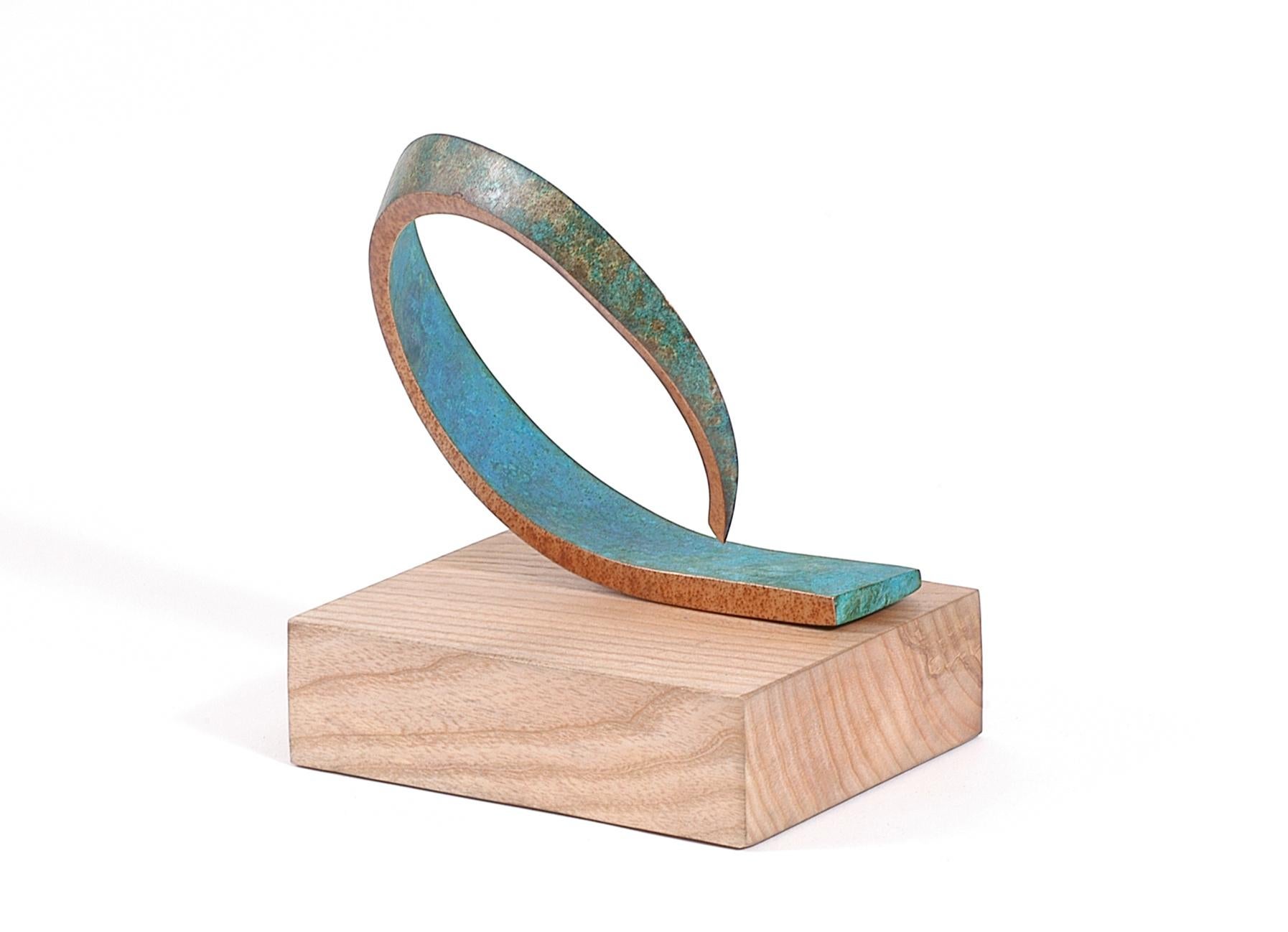 Bronze on an oak base
Edition of 7 variations.
Stamped with monogram signature and uniquely numbered 545, 5/7
The front edge of the bronze is finely rubbed and lacquered, the back edge is treated with a translucent golden-brown finish before