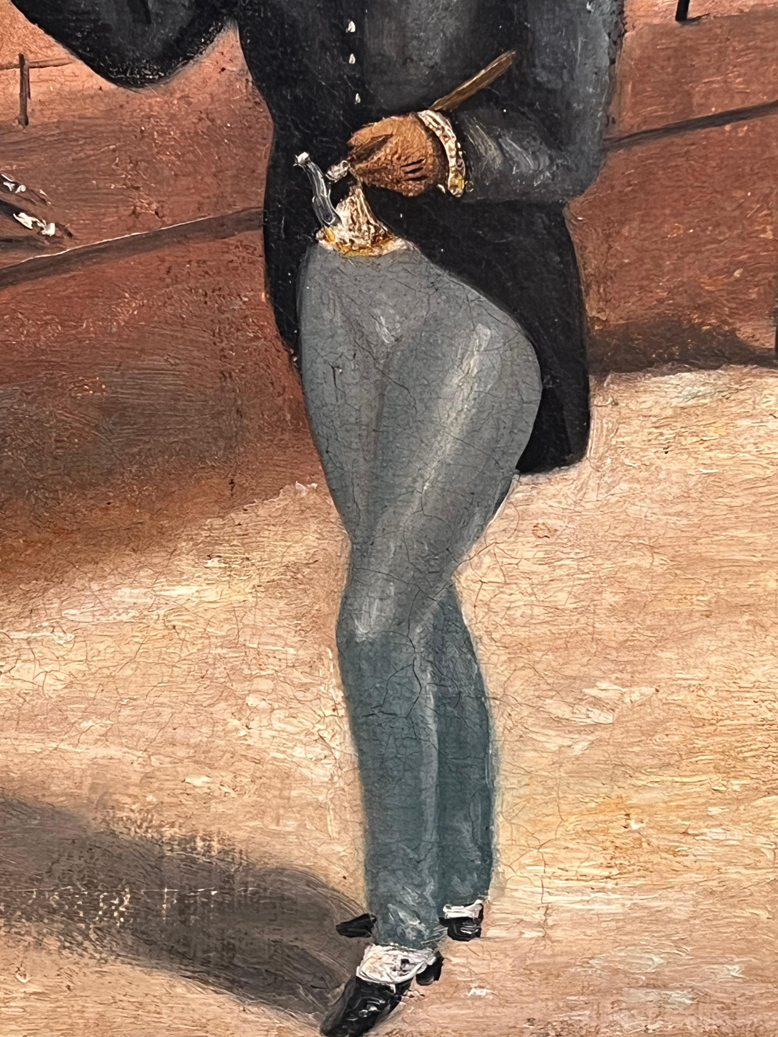 Olio vittoriano con affascinante scena di un parco londinese con un elegante gentiluomo che fuma e cavalli in vendita 3