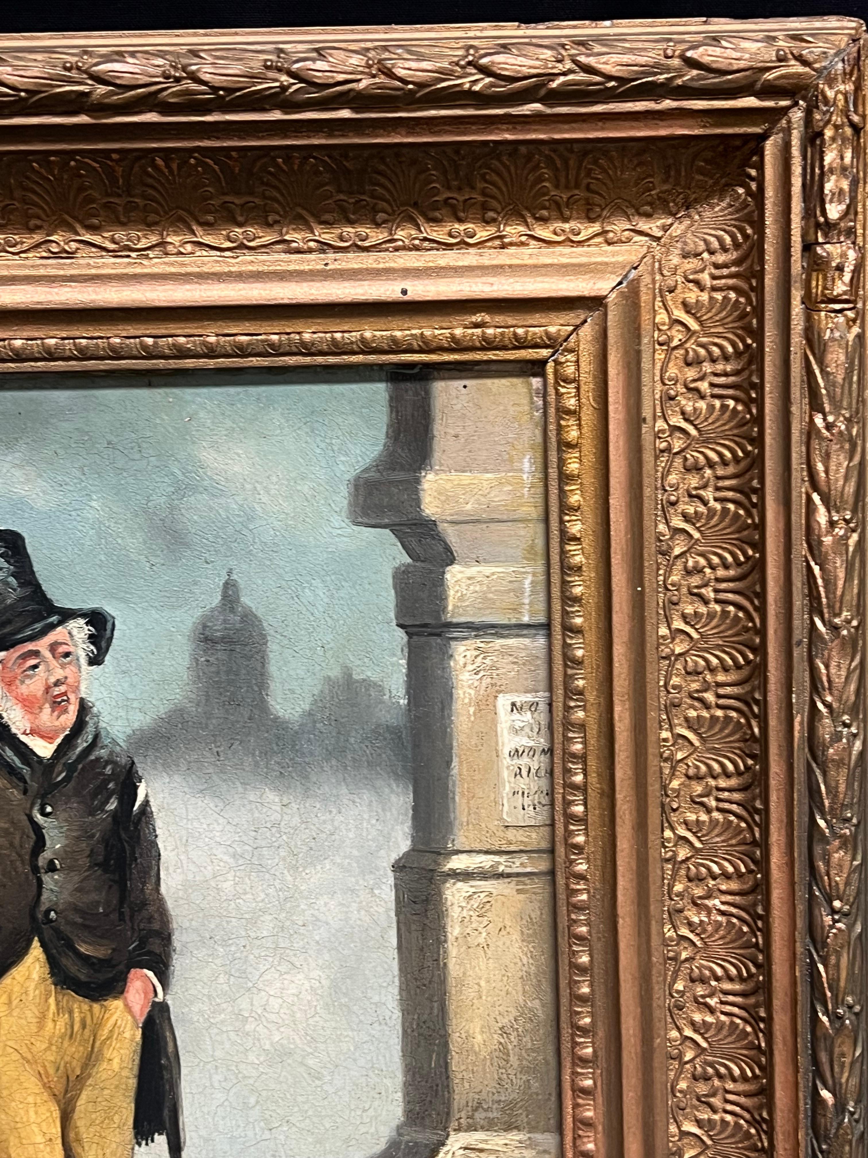 Viktorianisches Ölgemälde eines Gentleman mit Zylinder, der durch die nebligen Londoner Straßen schlendert im Angebot 5