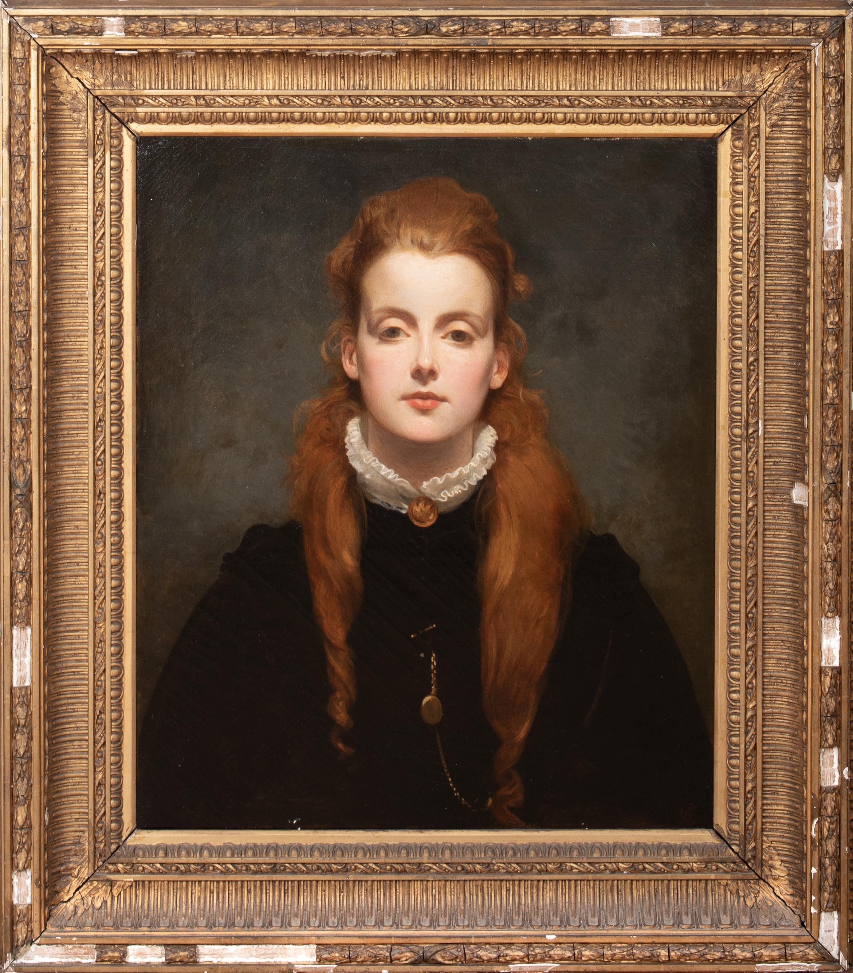 Philip Hermogenes Calderon R.A. Portrait Painting - Portrait Of A Redhead Girl, Emily Bland, 19th Century  Pre-Raphaelite