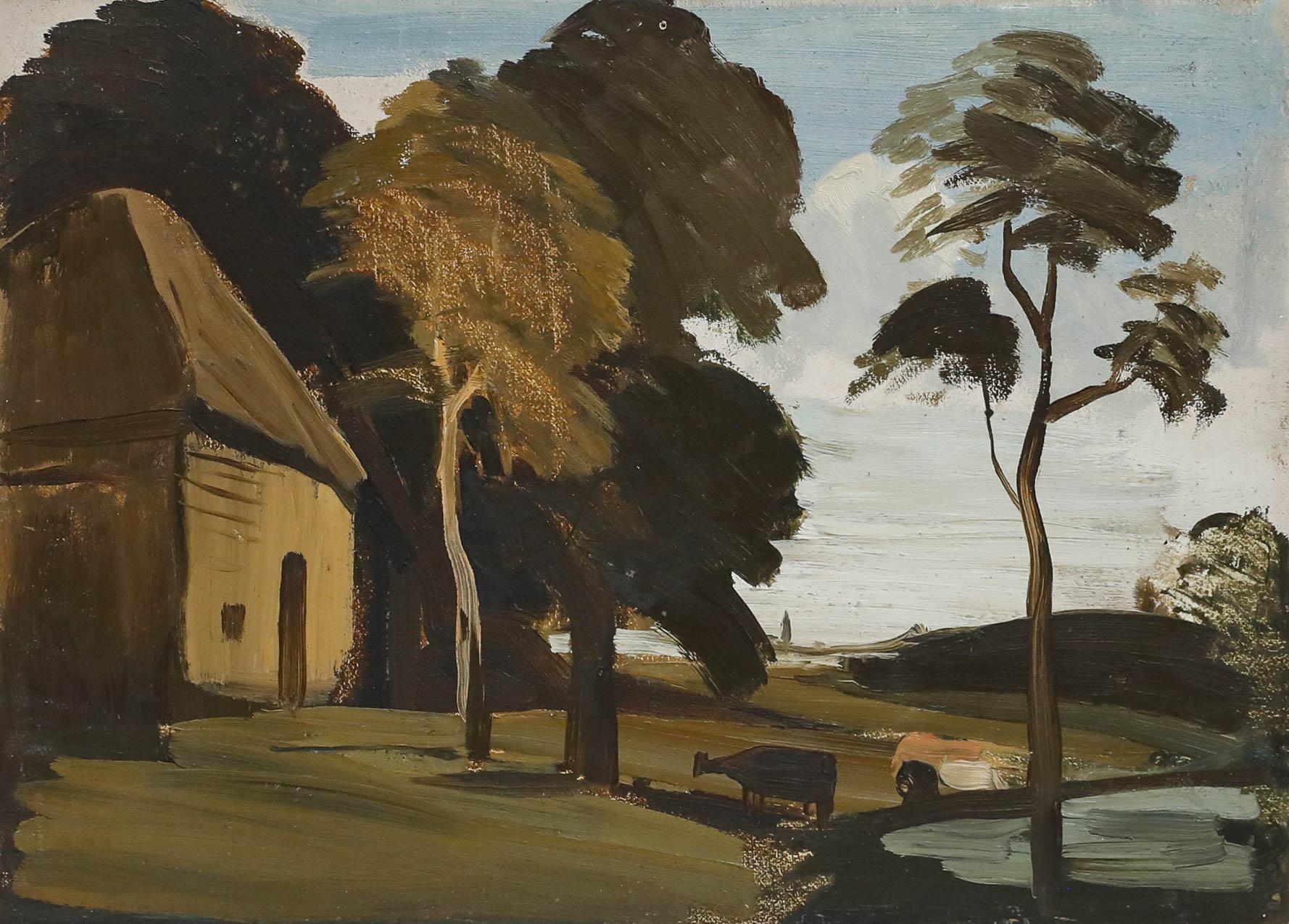 Attrib. Philip Hugh Padwick ROI RBA (1876-1958) - Oil, Under the Shade of a Tree For Sale 1