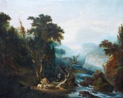 Fishing in a Landscape - British Old Master art landscape oil painting