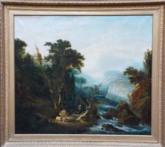 Fishing in a Landscape - British Old Master art landscape oil painting