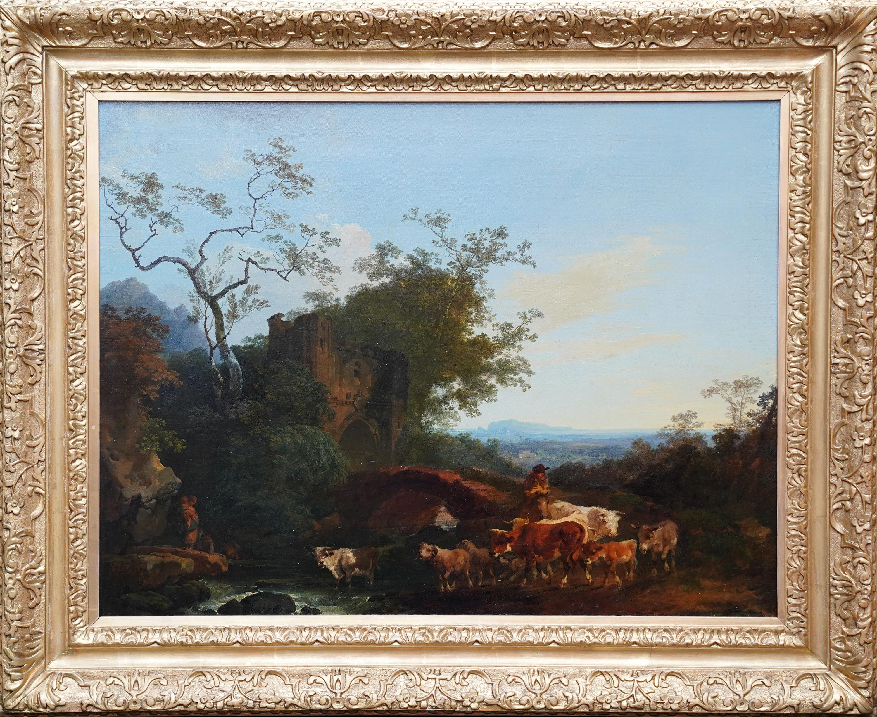 Philip James Loutherbourg Landscape Painting - Pastoral Landscape - British 18th century Old Master art oil painting