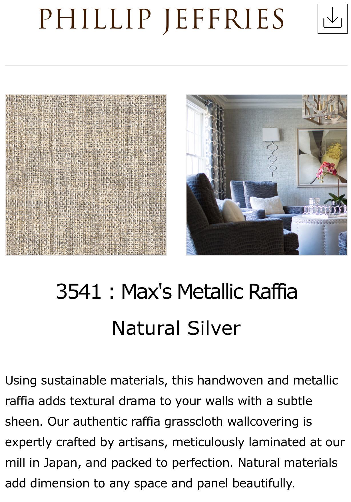 Philip Jeffries Natural Silver Max’s Metallic Raffia Natural Wallcovering, Japan For Sale 6