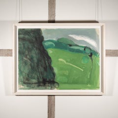 Roman Mound, Bodney - Green Landscape Oil Painting on Paper