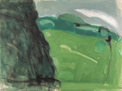 Roman Mound, Bodney - Green Landscape Oil Painting on Paper