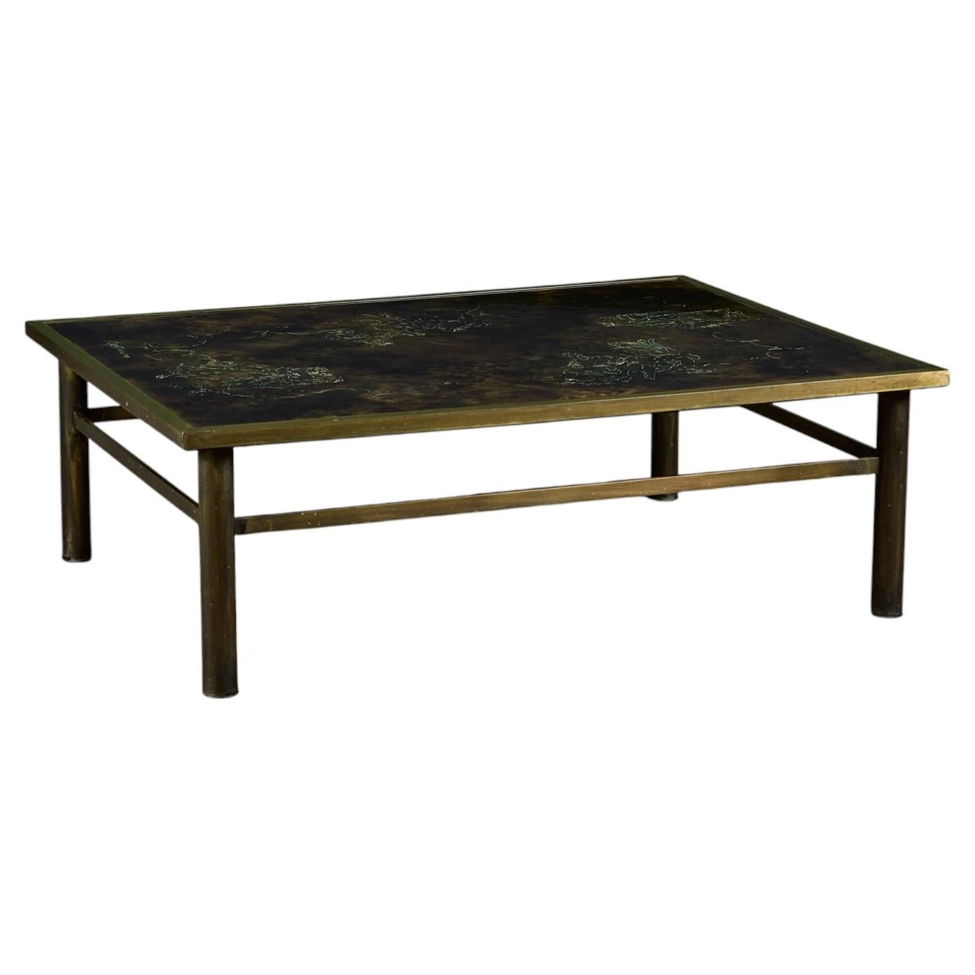 Philip & Kelvin Laverne Acid Etched Bronze "Zodiac" Coffee Table