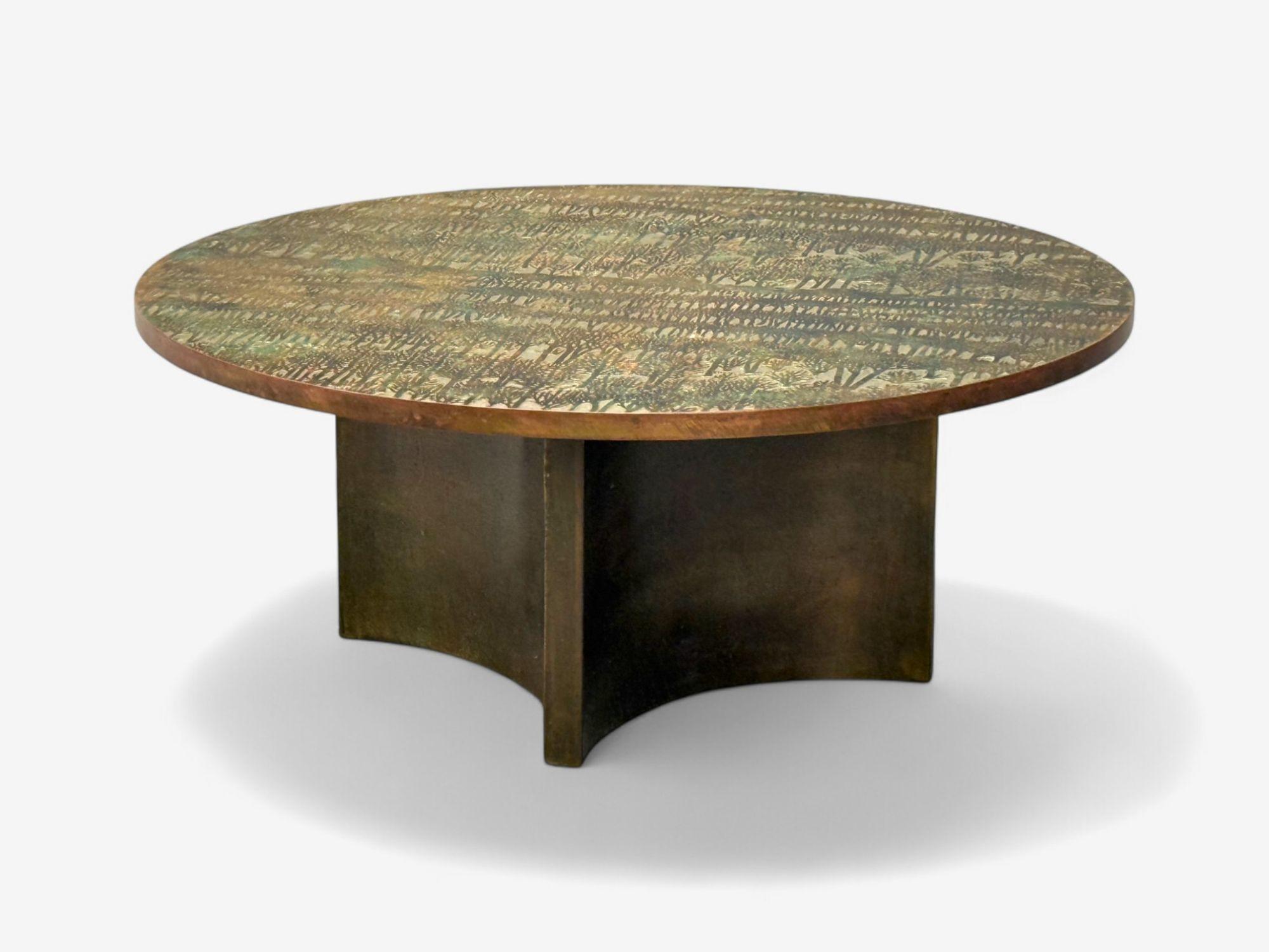 Mid-Century Modern Philip and Kelvin LaVerne, table basse en bronze, forêt éternelle, États-Unis, années 1960 en vente