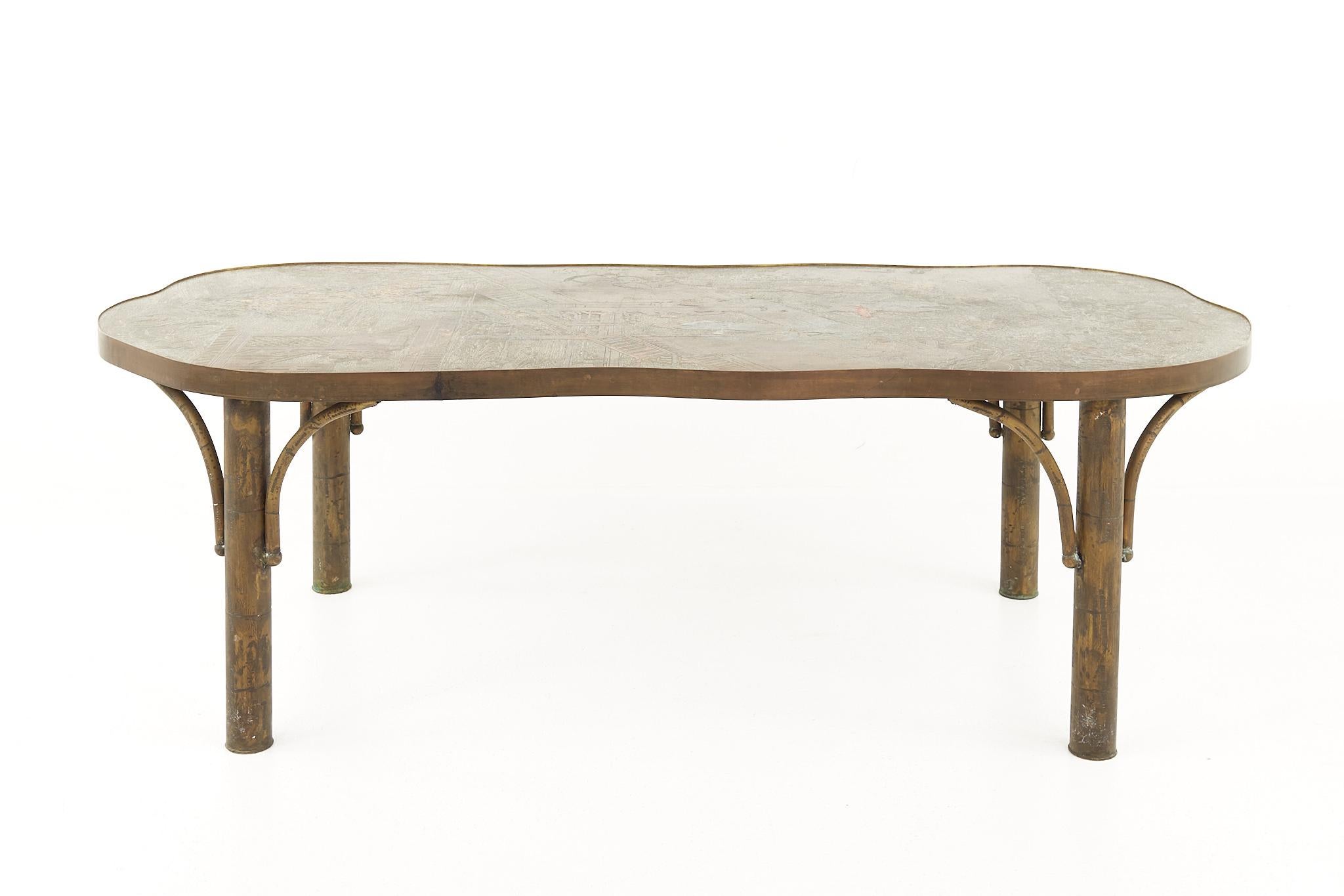 Philip & Kelvin LaVerne Chan 140 mid century pewter and bronze coffee table

This table measures: 54 wide x 23.5 deep x 17 inches high

All pieces of furniture can be had in what we call restored vintage condition. That means the piece is