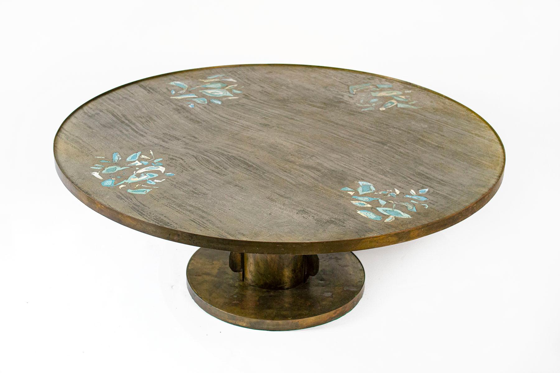 Mid-Century Modern Philip & Kelvin Laverne Cocktail Table with Etruscan Base & Custom Motif