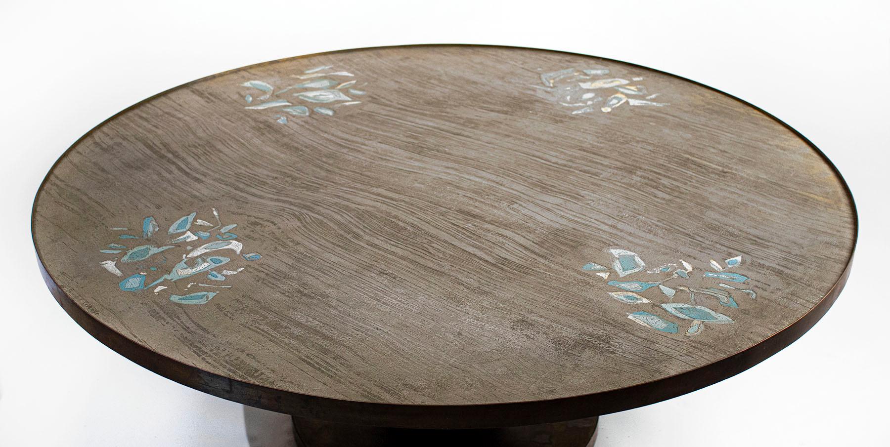 American Philip & Kelvin Laverne Cocktail Table with Etruscan Base & Custom Motif