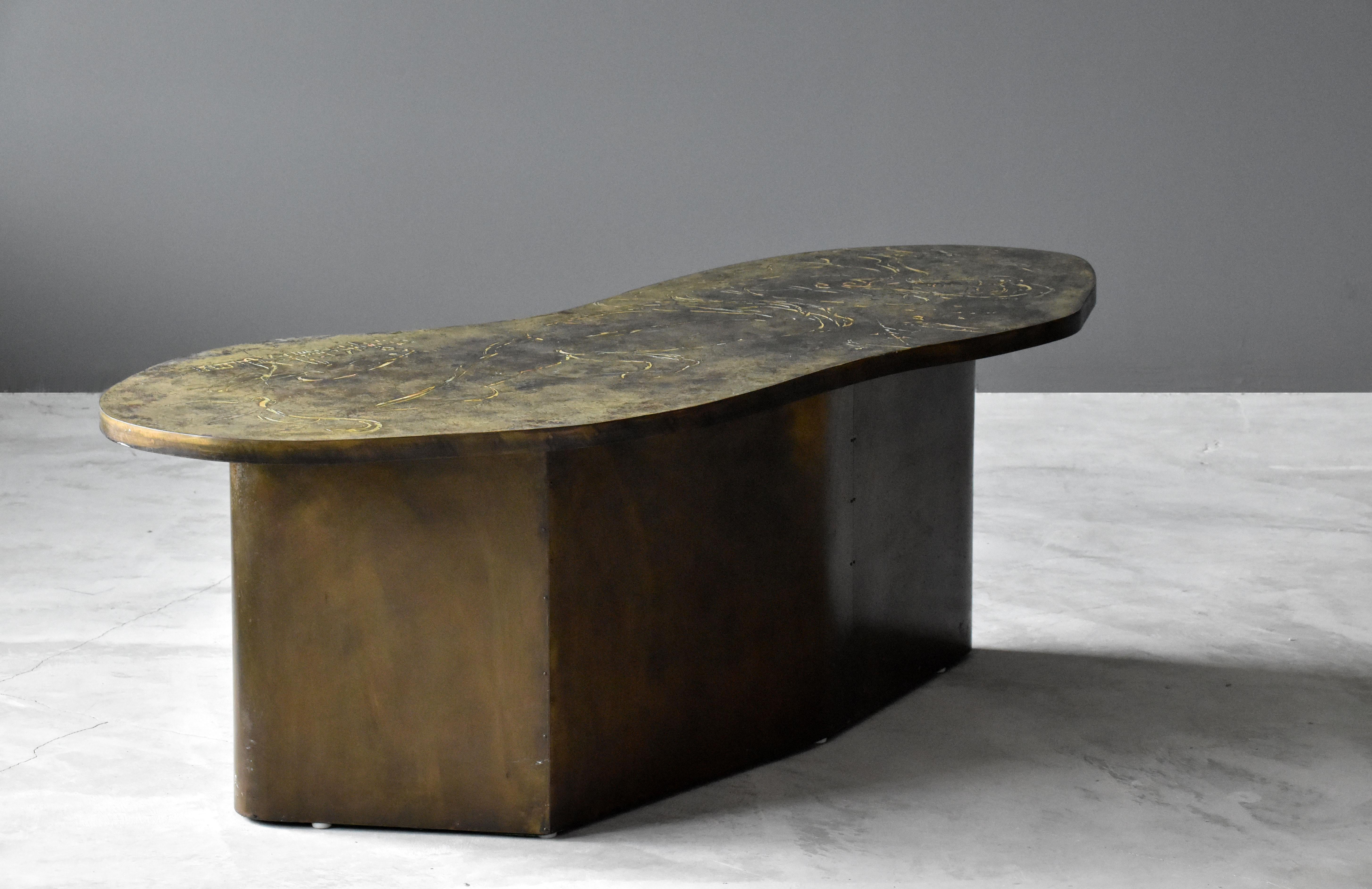 Mid-Century Modern Philip & Kelvin LaVerne, Coffee / Cocktail Table, Brass, Pewter, Wood 1960s