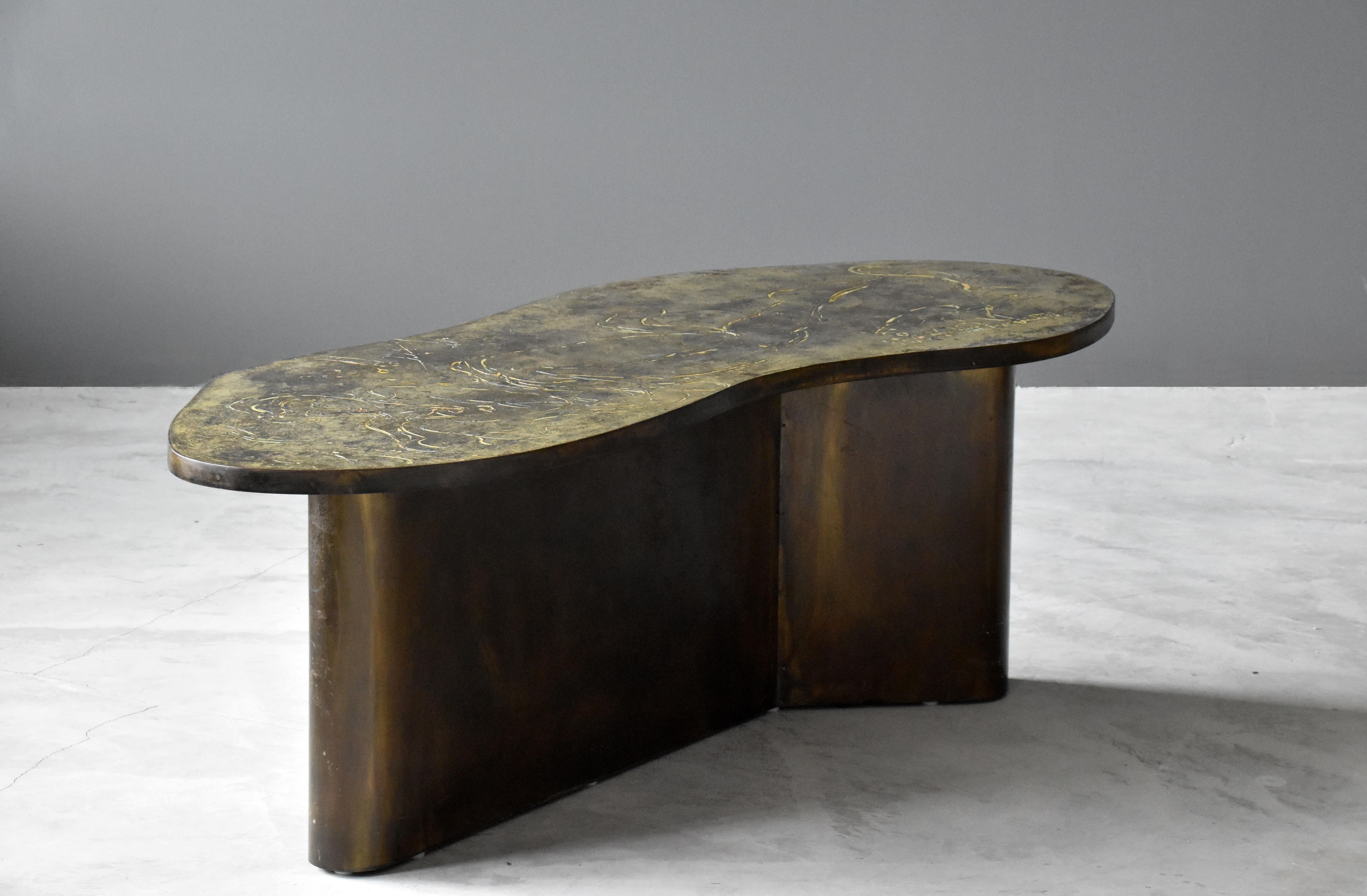 American Philip & Kelvin LaVerne, Coffee / Cocktail Table, Brass, Pewter, Wood 1960s