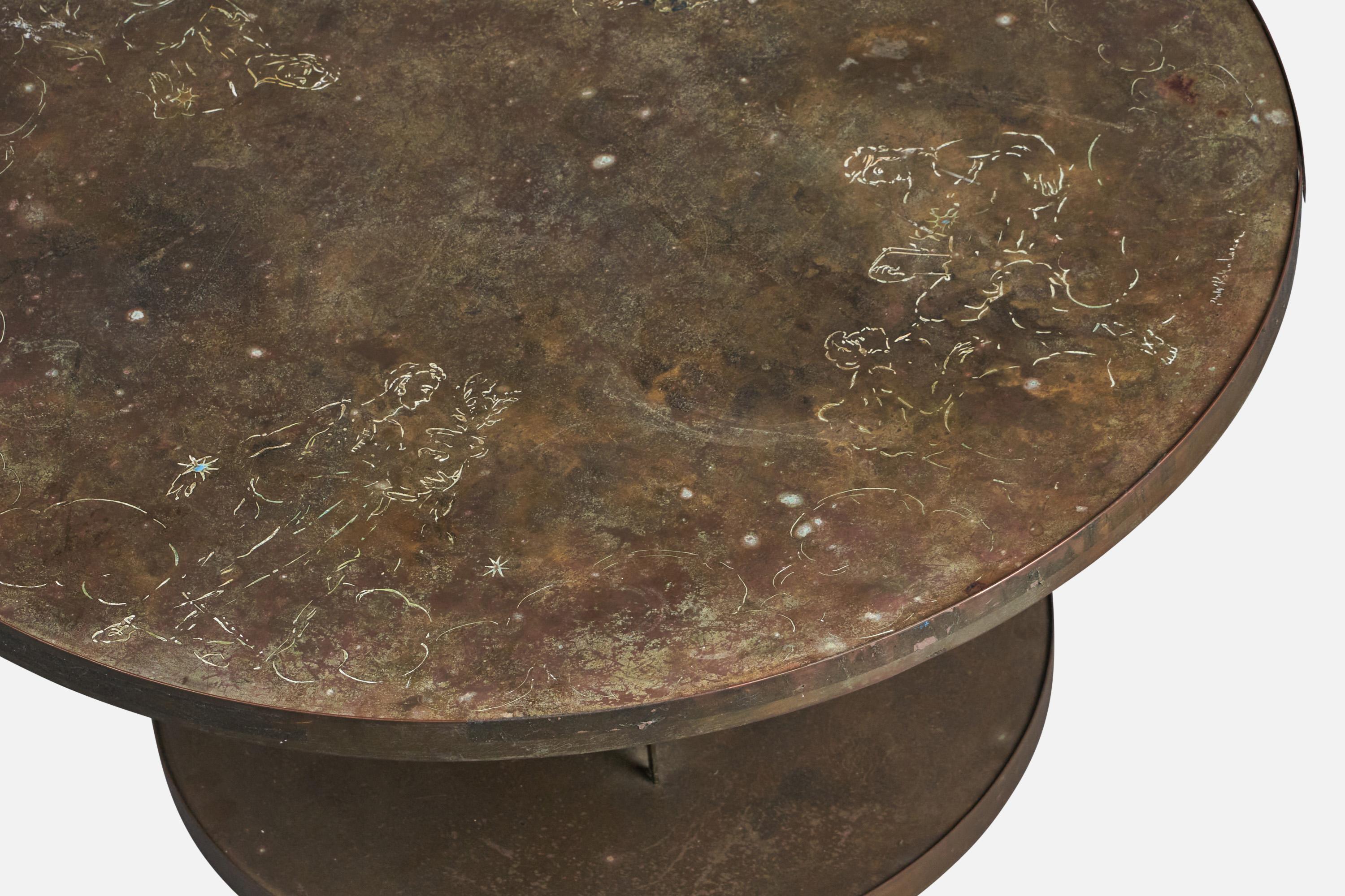 American Philip & Kelvin LaVerne, Coffee Table Acid-Etched Pewter, Bronze, 1960s For Sale