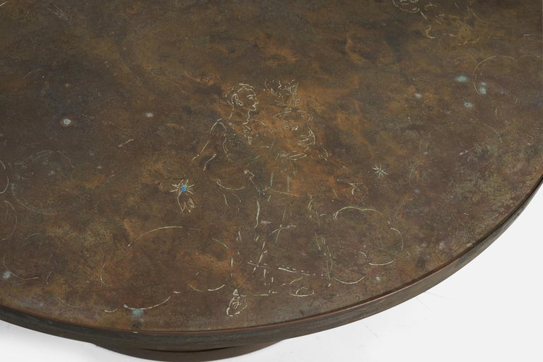 Mid-20th Century Philip & Kelvin LaVerne, Coffee Table Acid-Etched Pewter, Bronze, 1960s For Sale