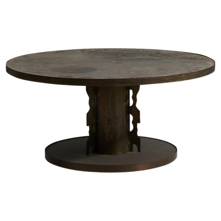 Philip & Kelvin LaVerne, Coffee Table Acid-Etched Pewter, Bronze, 1960s For Sale