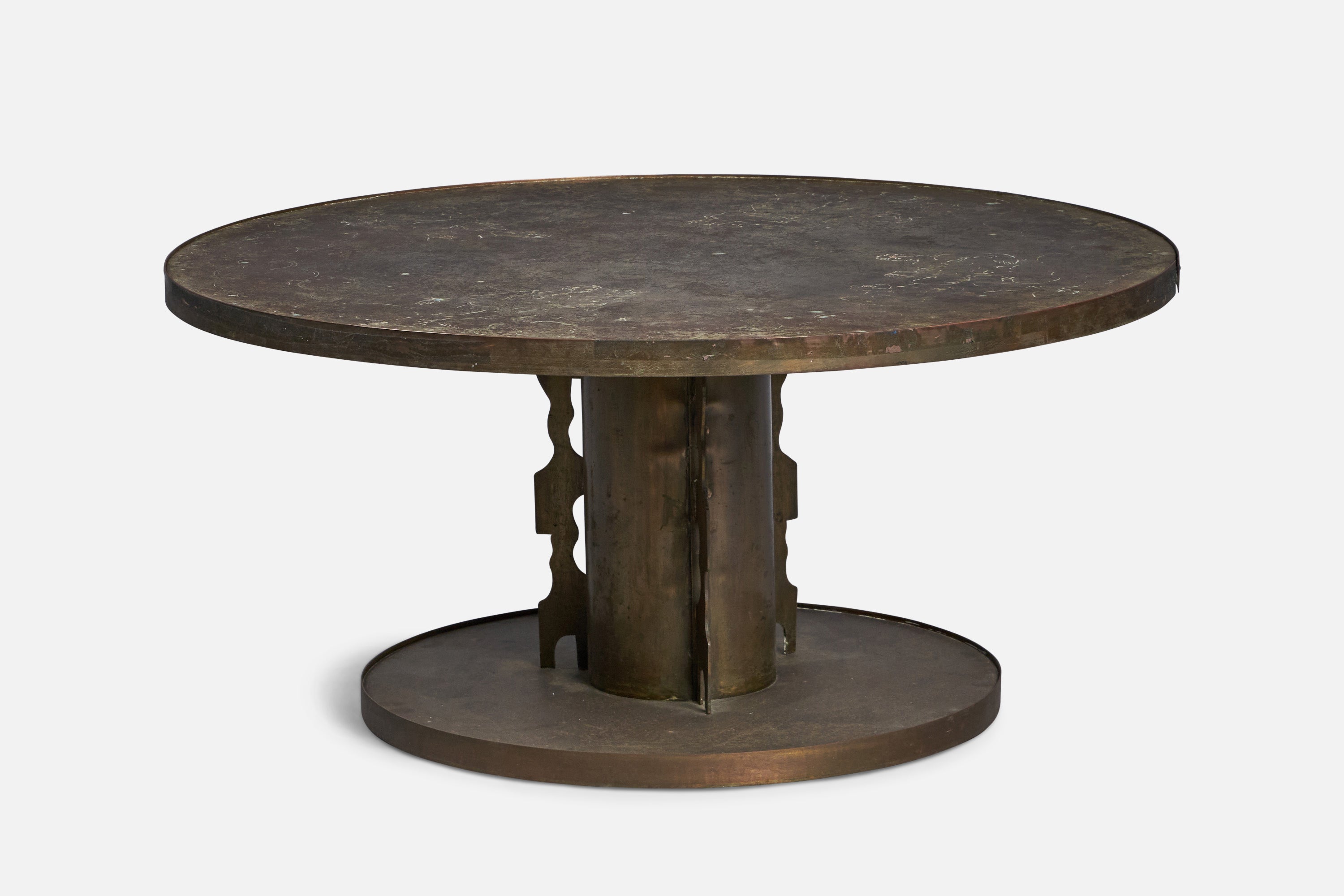 Philip & Kelvin LaVerne, Coffee Table Acid-Etched Pewter, Bronze, 1960s