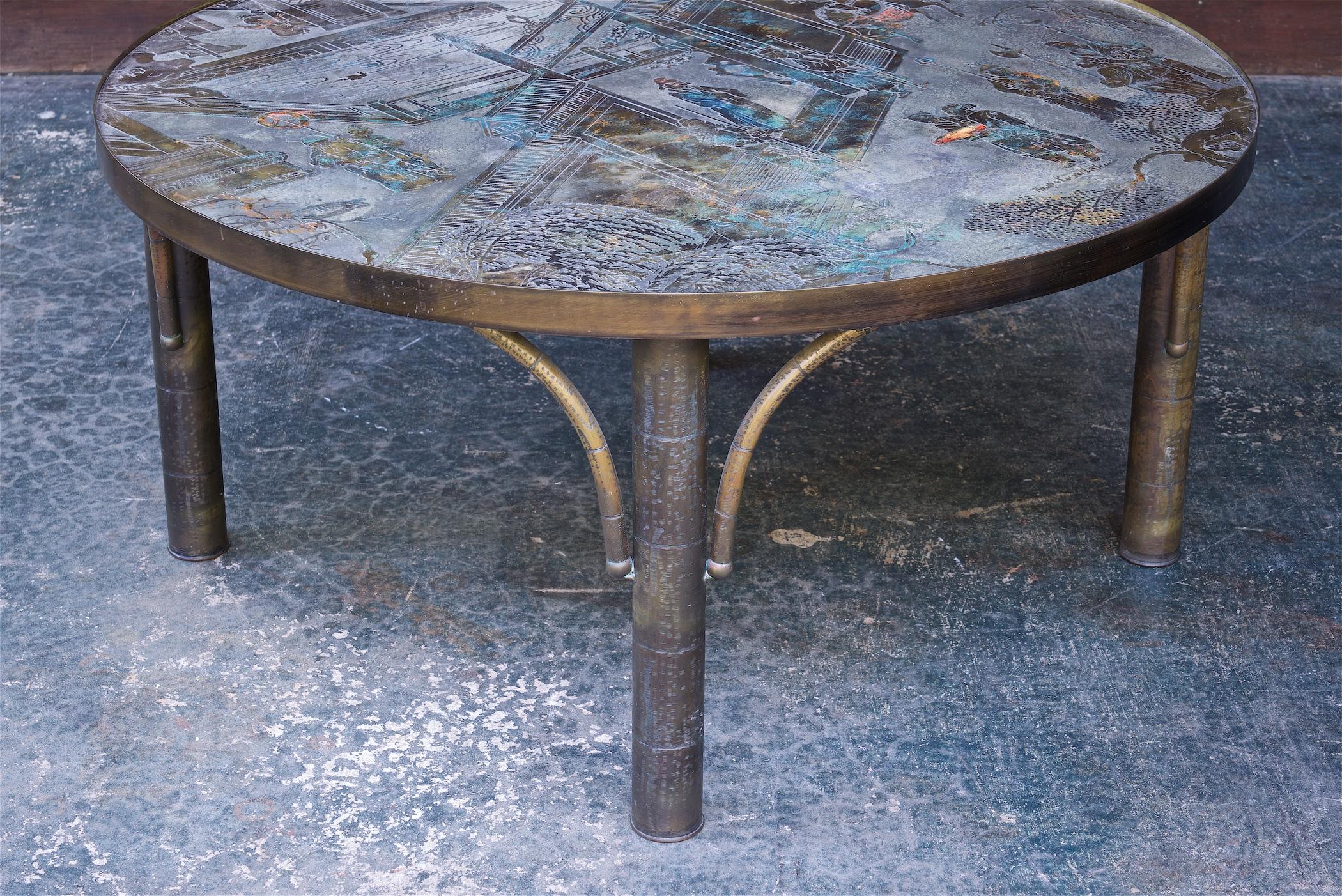 Table basse Chan gravée en bronze pour petit appartement, Philip + Kelvin LaVerne en vente 2