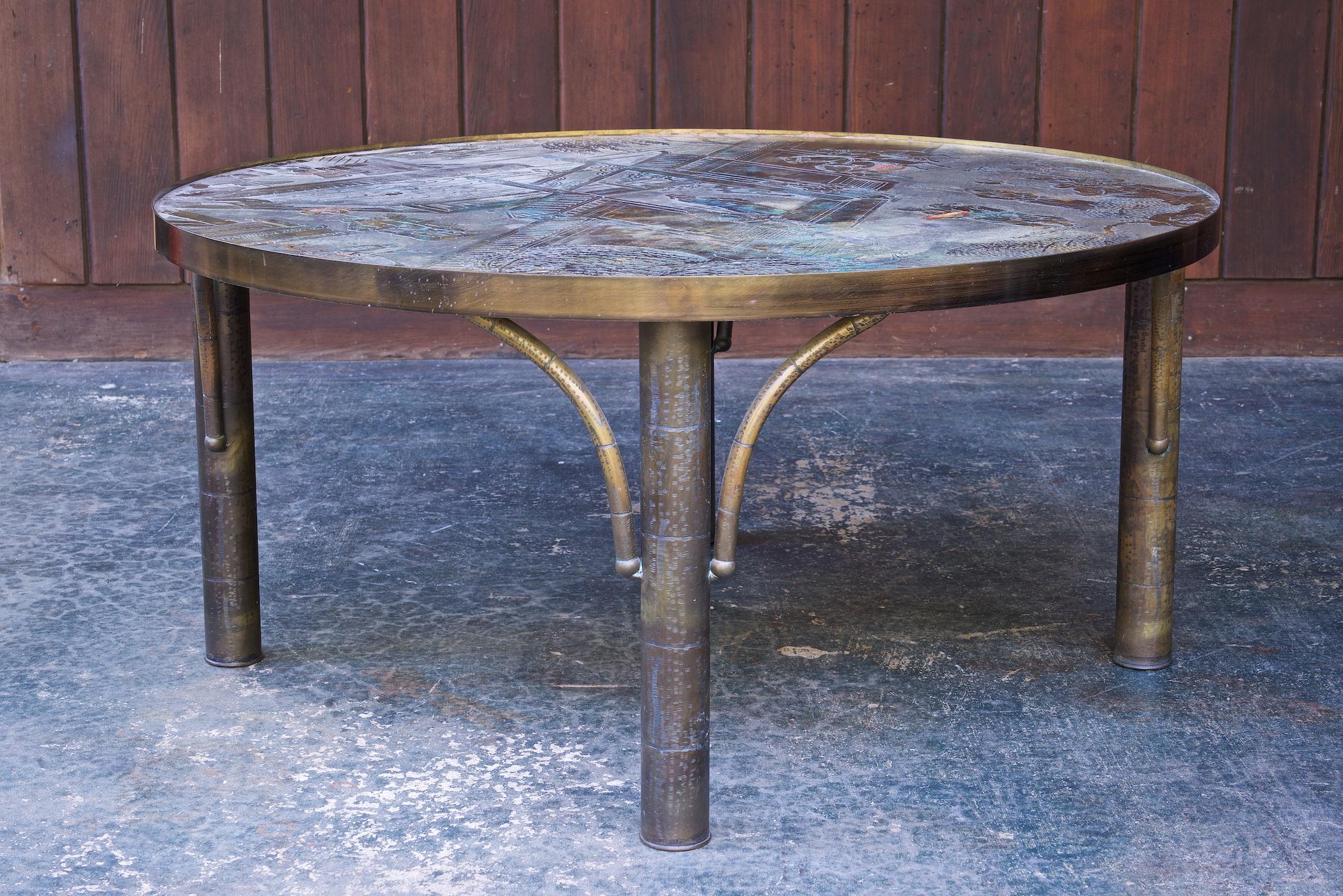 Table basse Chan gravée en bronze pour petit appartement, Philip + Kelvin LaVerne en vente 3