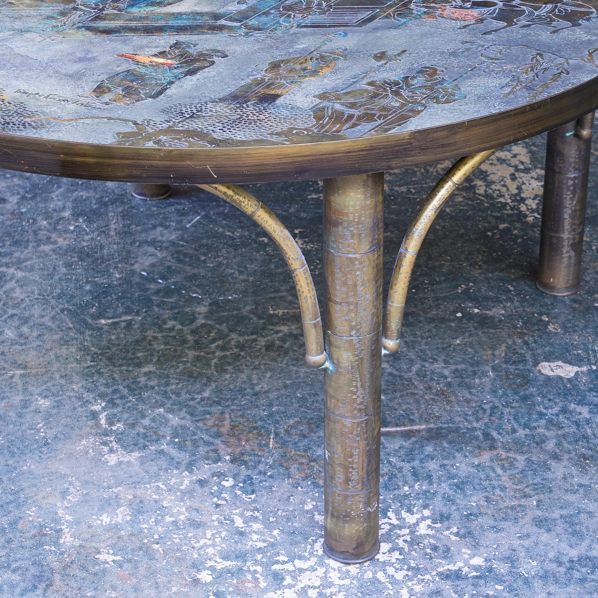 Table basse Chan gravée en bronze pour petit appartement, Philip + Kelvin LaVerne en vente 4