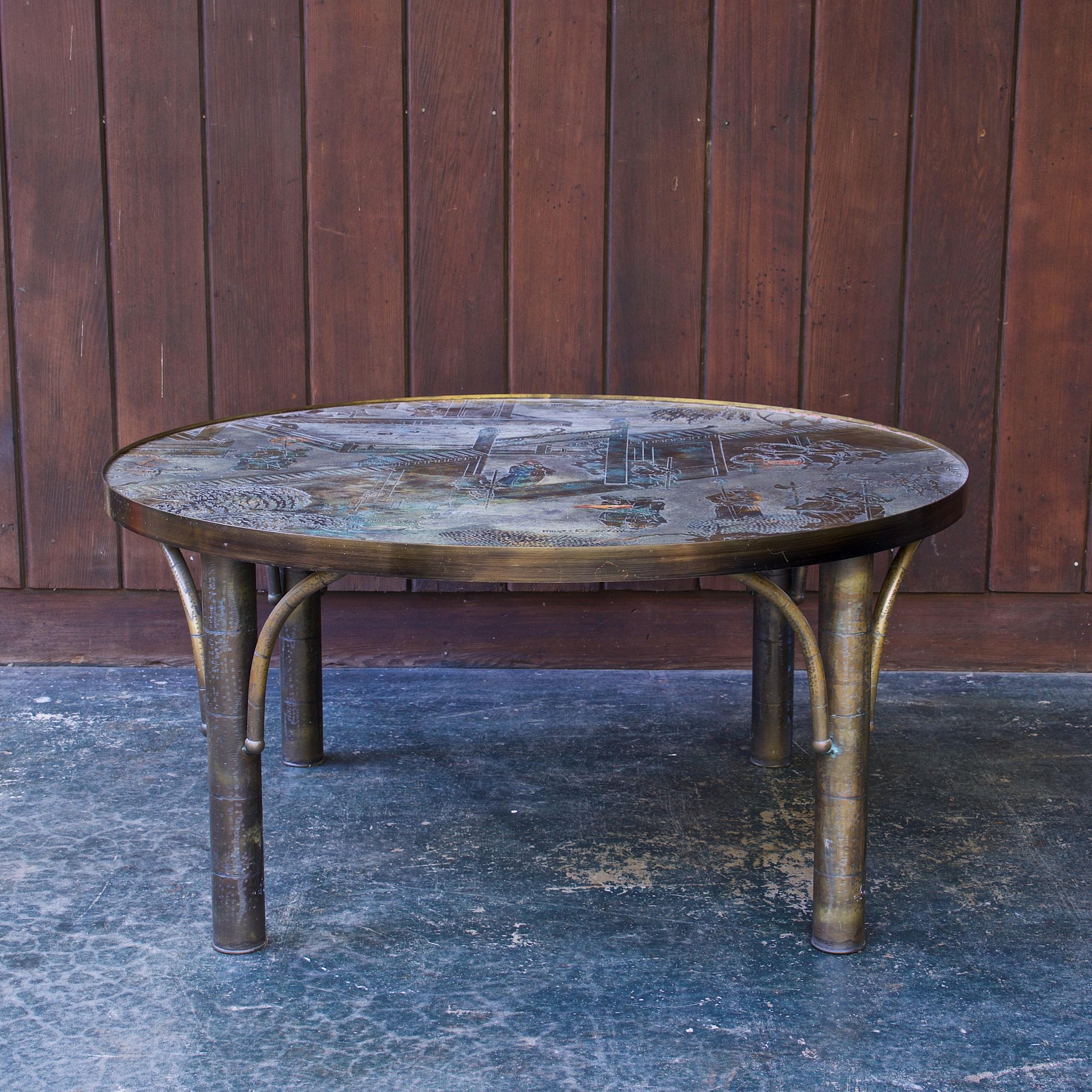 Américain Table basse Chan gravée en bronze pour petit appartement, Philip + Kelvin LaVerne en vente