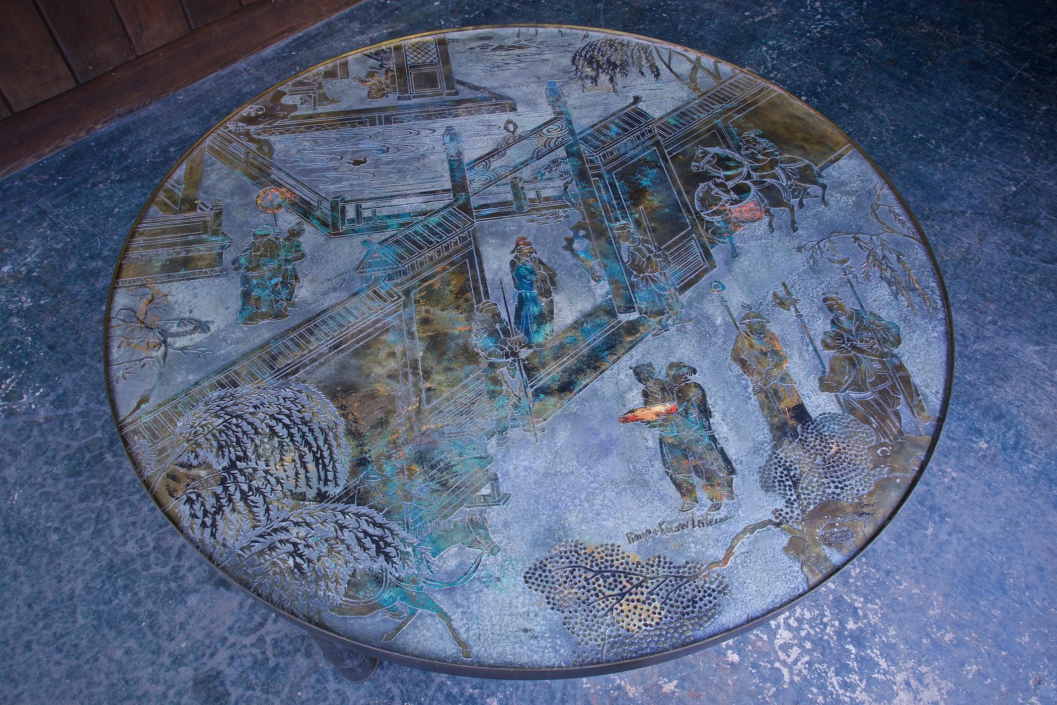 Table basse Chan gravée en bronze pour petit appartement, Philip + Kelvin LaVerne Bon état - En vente à Hyattsville, MD