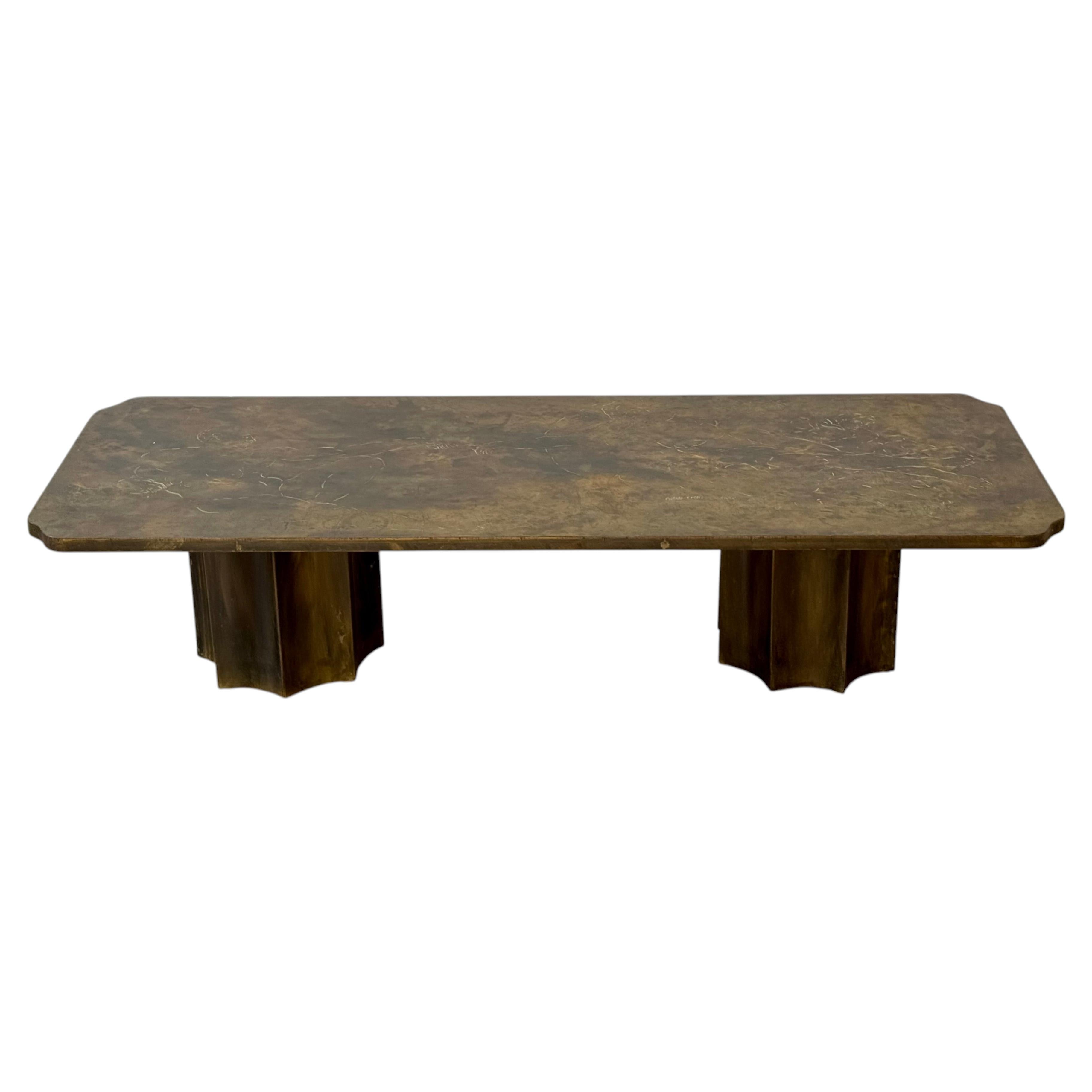 Philip & Kelvin LaVerne " Creation of Man " Double Pedestal Bronze Coffee Table