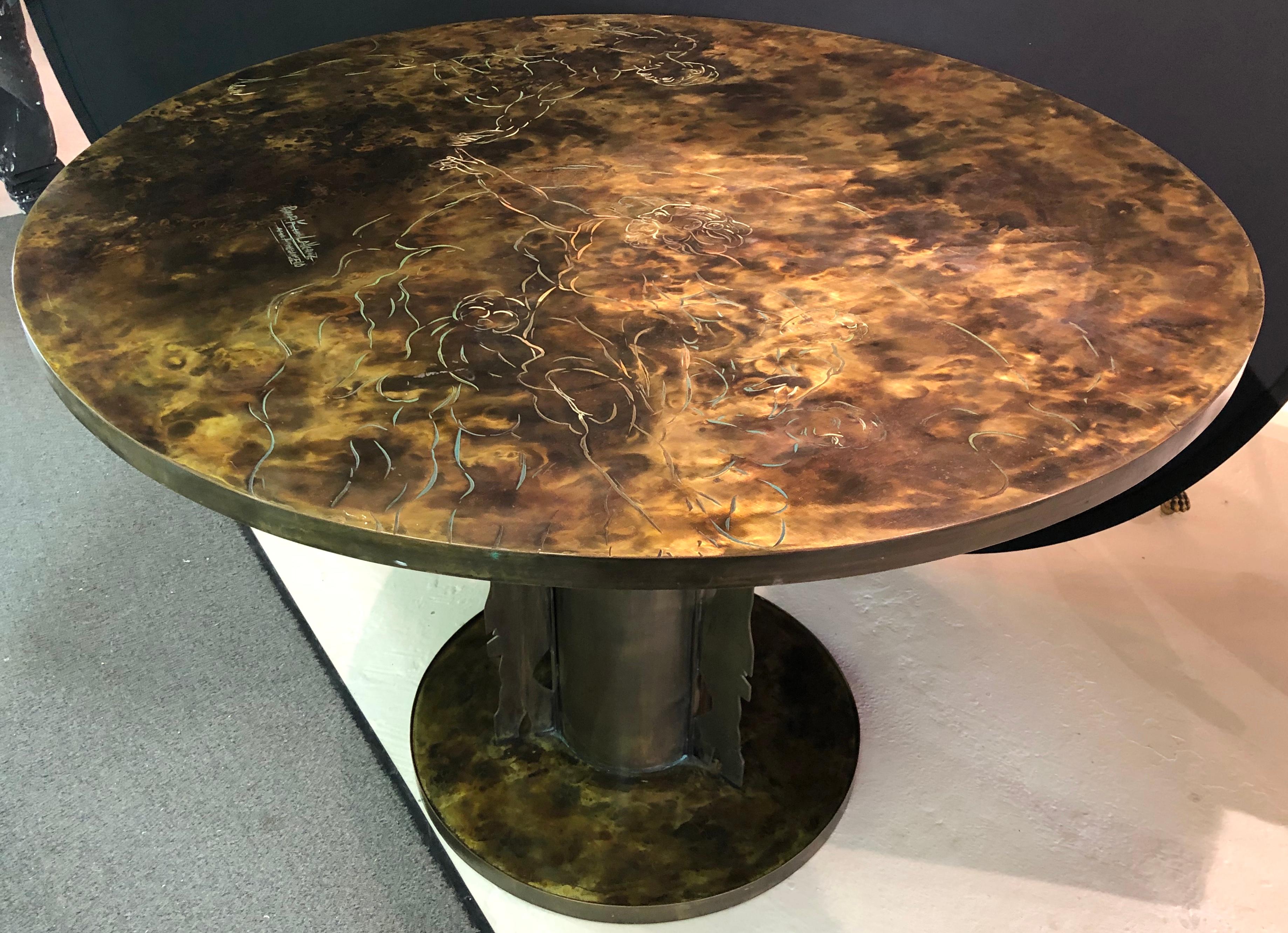 Philip and Kelvin centre or dining table having an Acid Etched top depicting Michelangelo's 