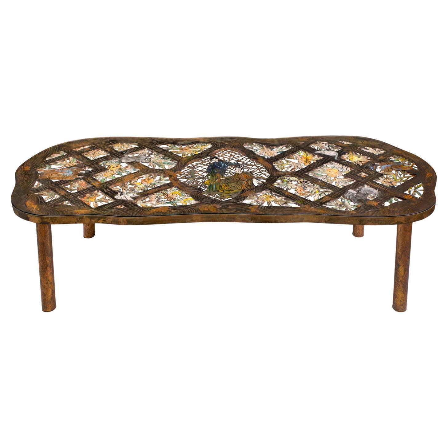 Philip & Kelvin LaVerne Exquisite "Fragonard Pierced" Coffee Table 1960s, Signed en venta