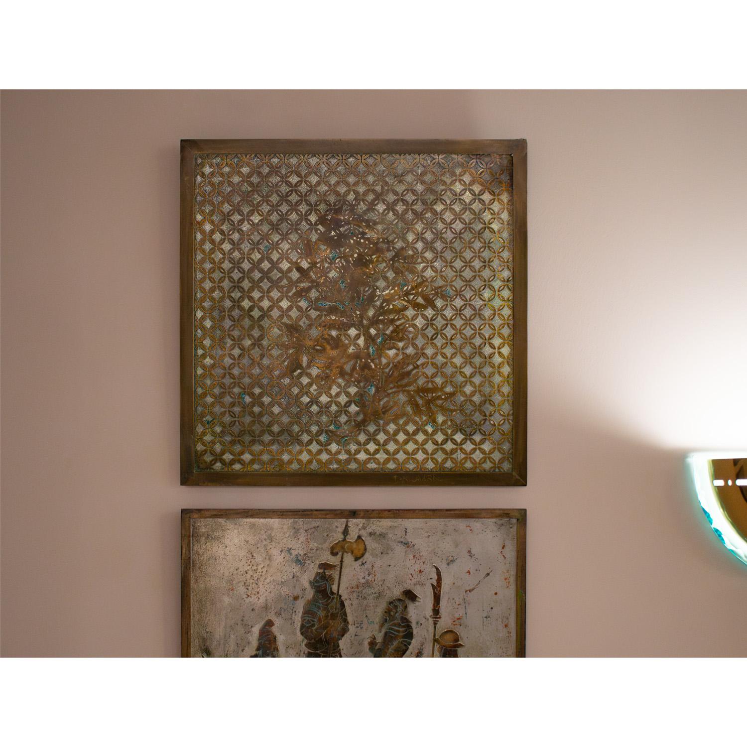Philip & Kelvin LaVerne Kuan Su Bronze Painting with Floral Motif 1960s (Signed) For Sale 1