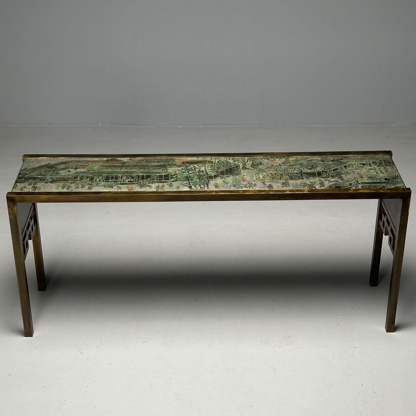 Philip and Kelvin LaVerne, Mid-Century Modern, Large Spring Festival Console Table, Bronze, 1960s

Rare and important special order example of an engraved and patinated bronze-clad wood 'Spring Festival' console table by Philip and Kelvin LaVerne.