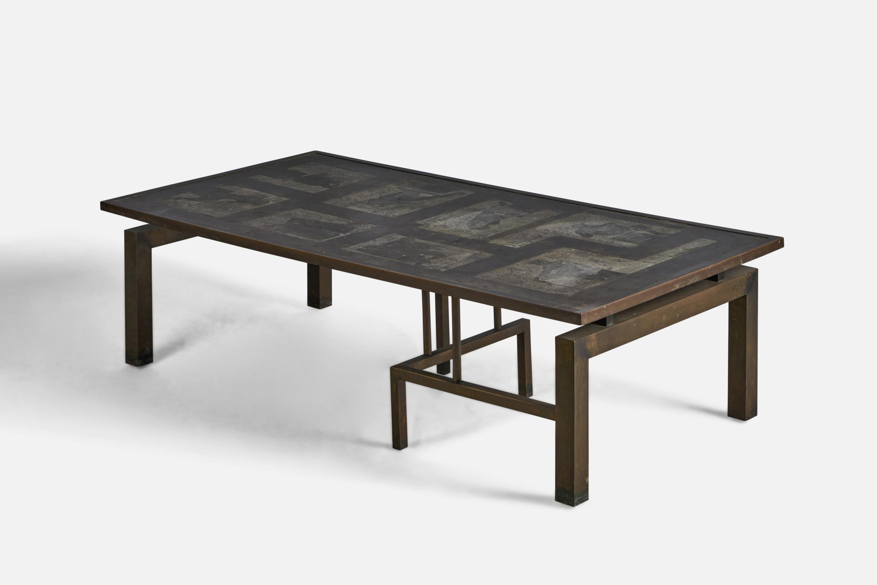 Philip & Kelvin LaVerne, Medici Coffee Table, Pewter, Bronze, USA, 1960s For Sale 2