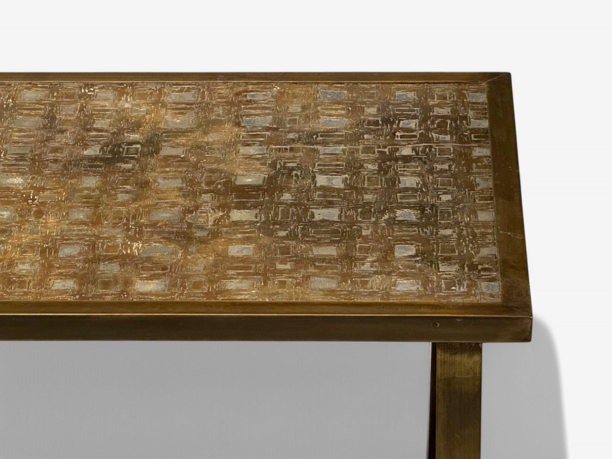 Philip & Kelvin LaVerne, Fantasia-Couchtisch aus geätzter Bronze, Mid-Century, 1960er Jahre (Mitte des 20. Jahrhunderts) im Angebot