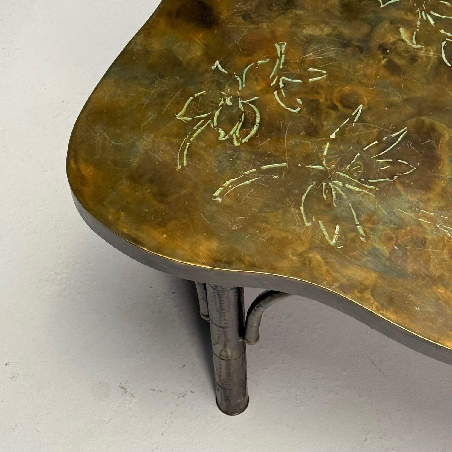Table basse moderne du milieu du siècle dernier, Philip & Kelvin LaVerne, forme organique, bronze en vente 3