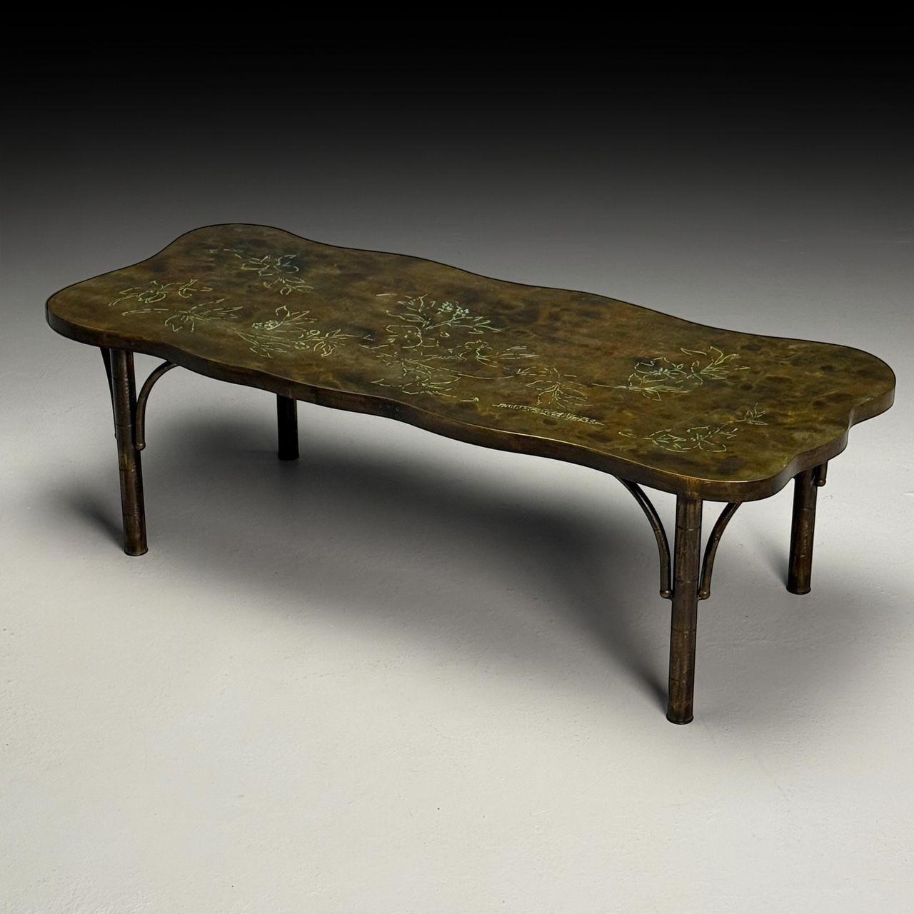 Américain Table basse moderne du milieu du siècle dernier, Philip & Kelvin LaVerne, forme organique, bronze en vente