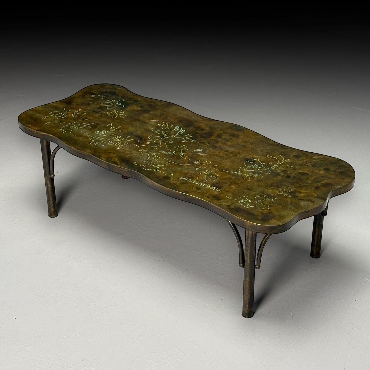 Mid-Century Modern Table basse moderne du milieu du siècle dernier, Philip & Kelvin LaVerne, forme organique, bronze en vente