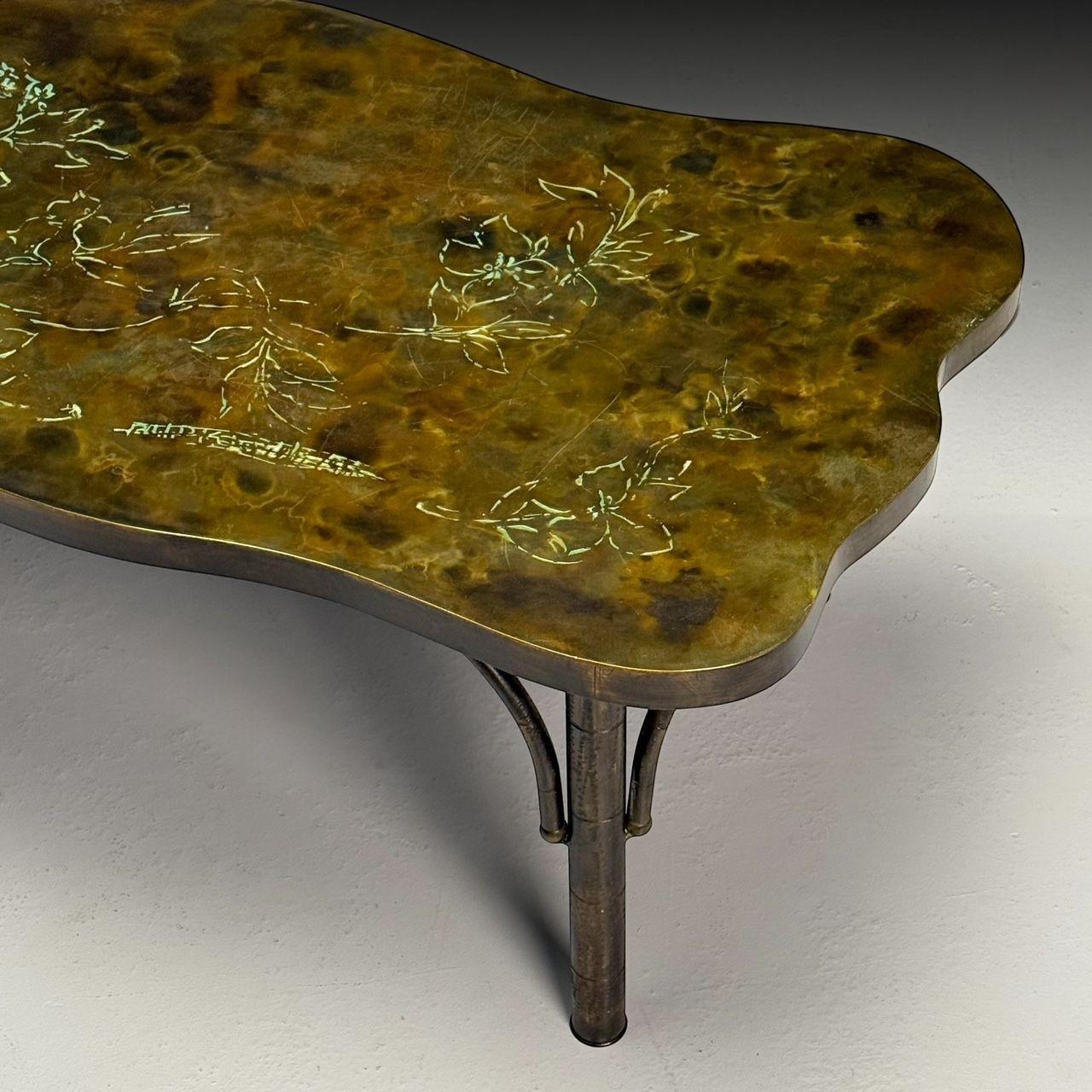 Table basse moderne du milieu du siècle dernier, Philip & Kelvin LaVerne, forme organique, bronze Bon état - En vente à Manhasset, NY