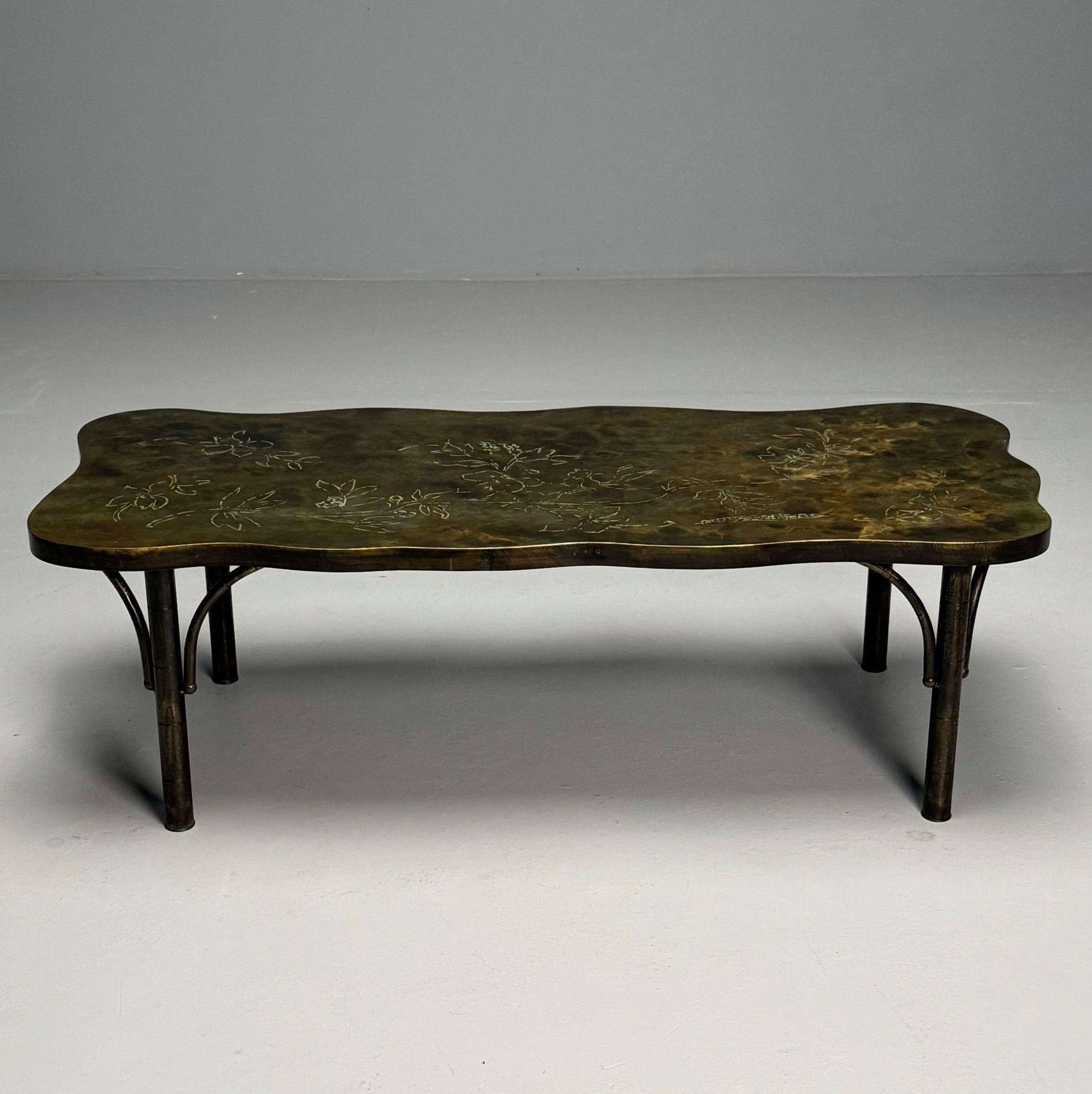Fin du 20e siècle Table basse moderne du milieu du siècle dernier, Philip & Kelvin LaVerne, forme organique, bronze en vente