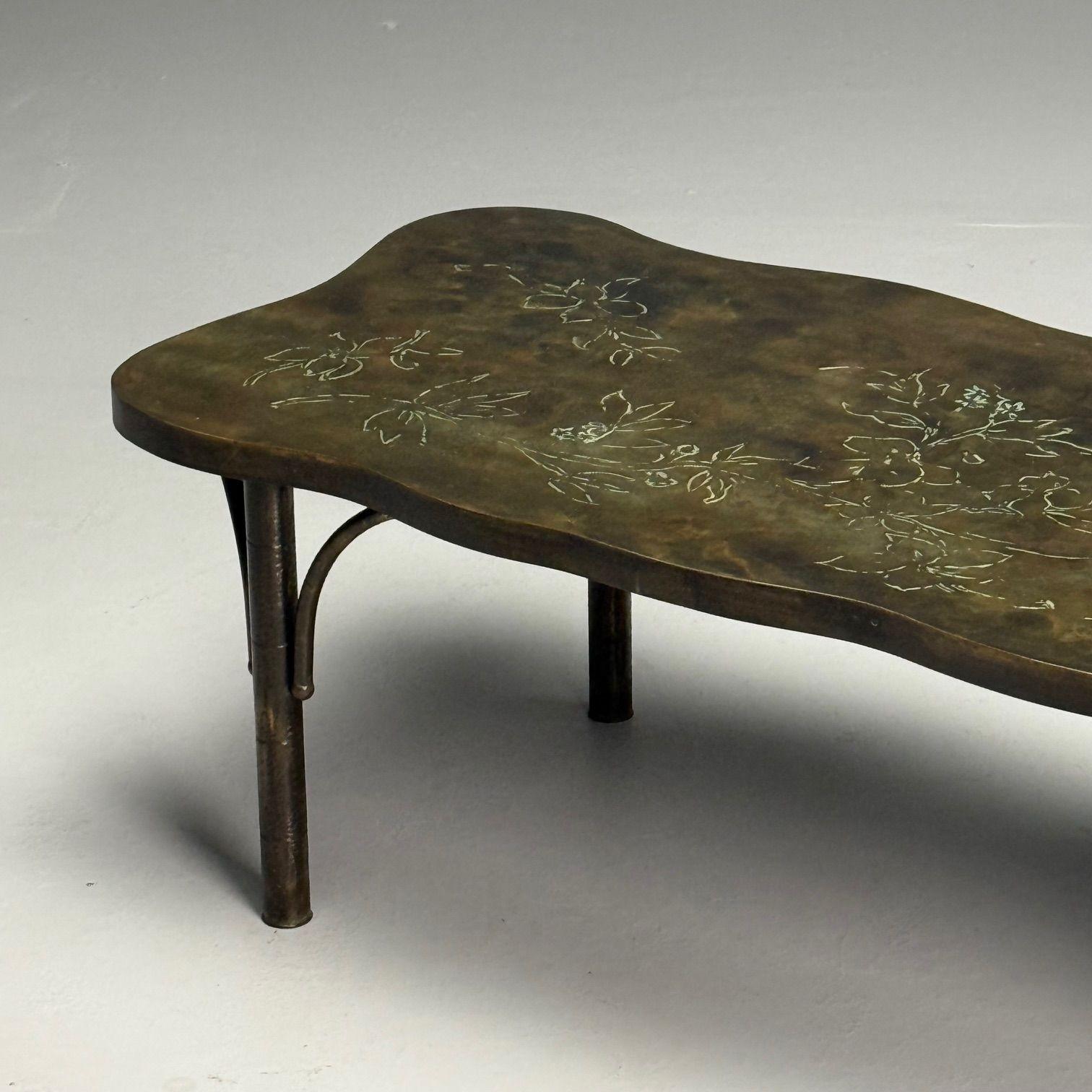Bronze Table basse moderne du milieu du siècle dernier, Philip & Kelvin LaVerne, forme organique, bronze en vente