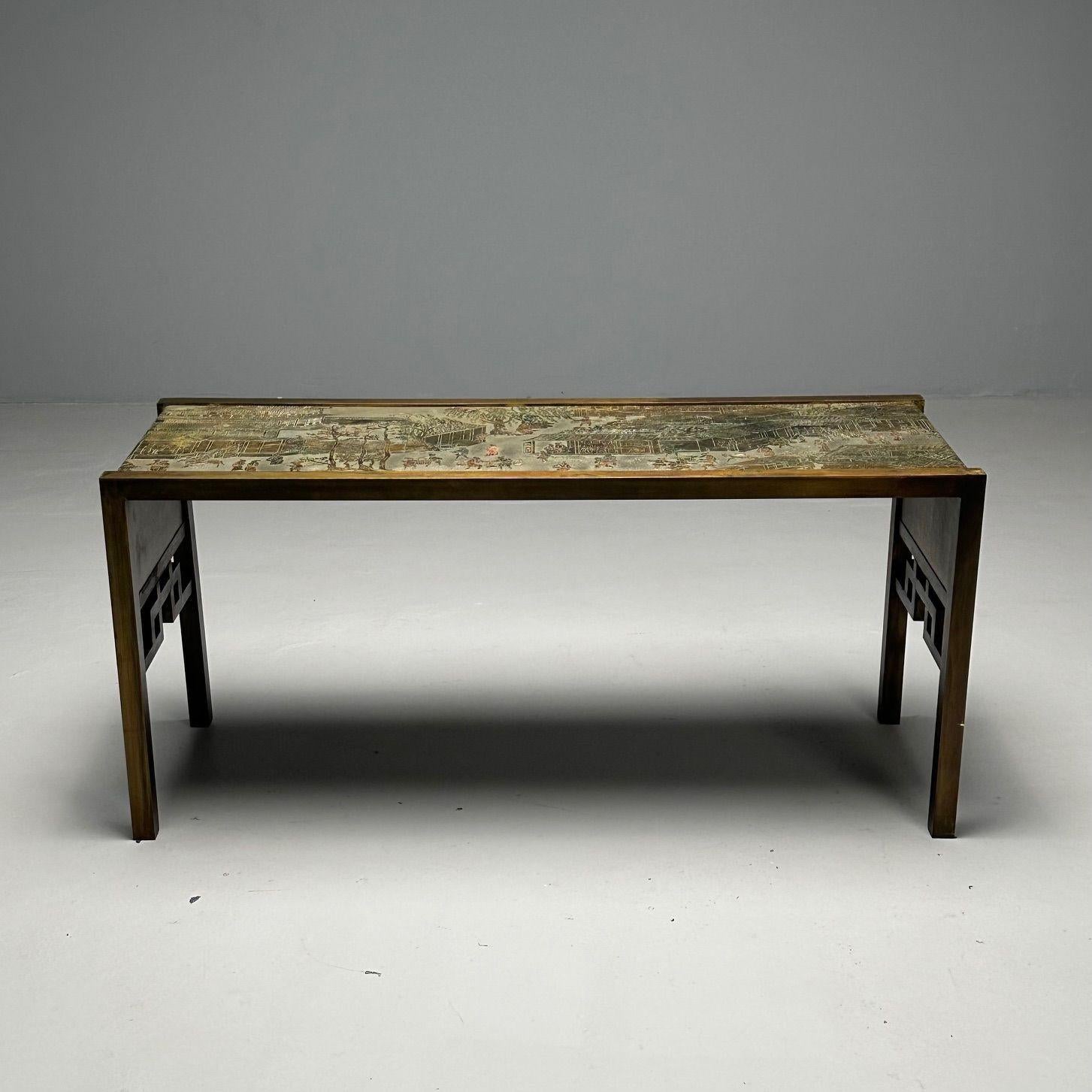 Mesa consola Philip and Kelvin LaVerne Fiesta de Primavera, Bronce, Moderna de mediados de siglo Moderno de mediados de siglo en venta