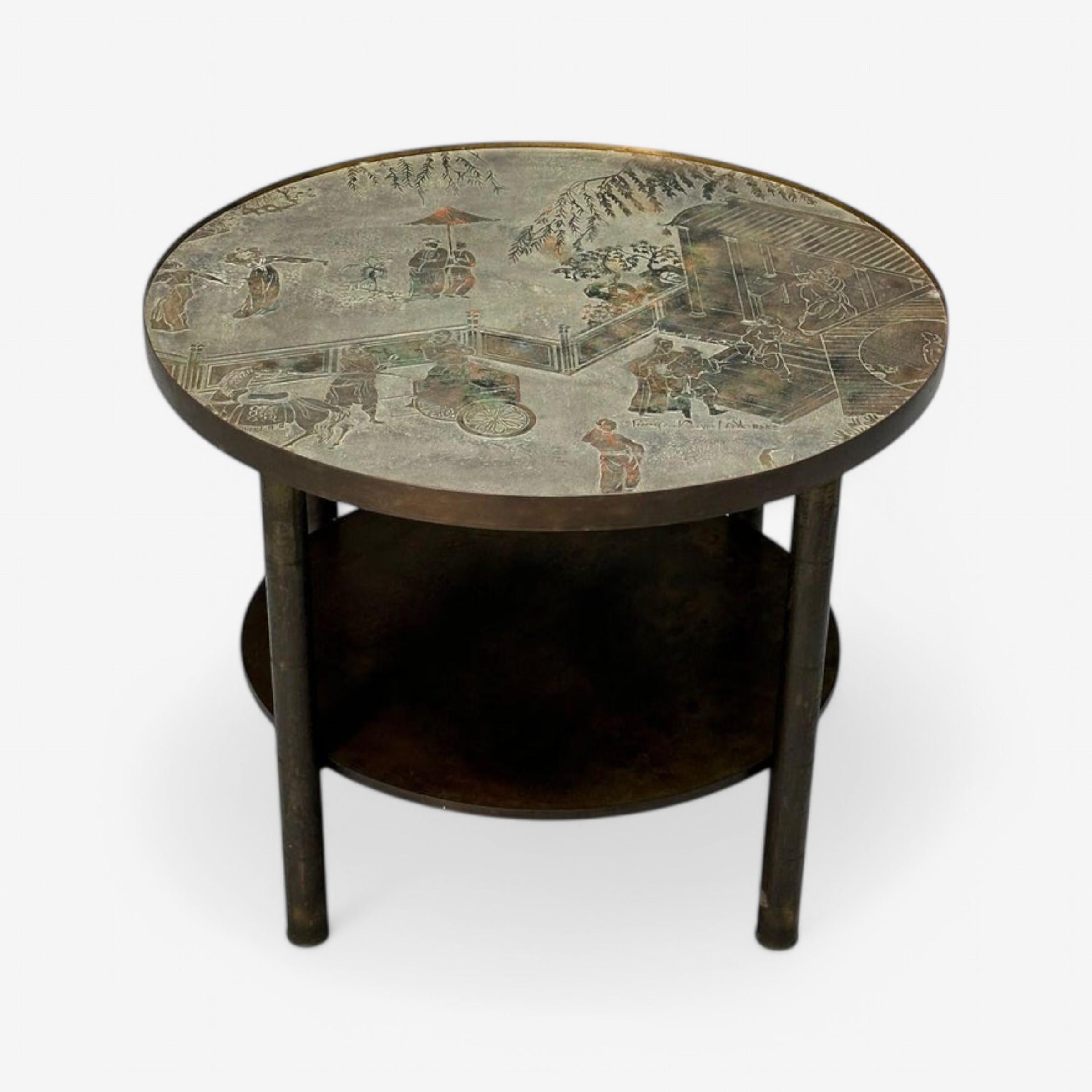 Mid-Century Modern Étagère Tao moderne du milieu du siècle dernier, Philip & Kelvin LaVerne, grande table d'appoint, bronze en vente