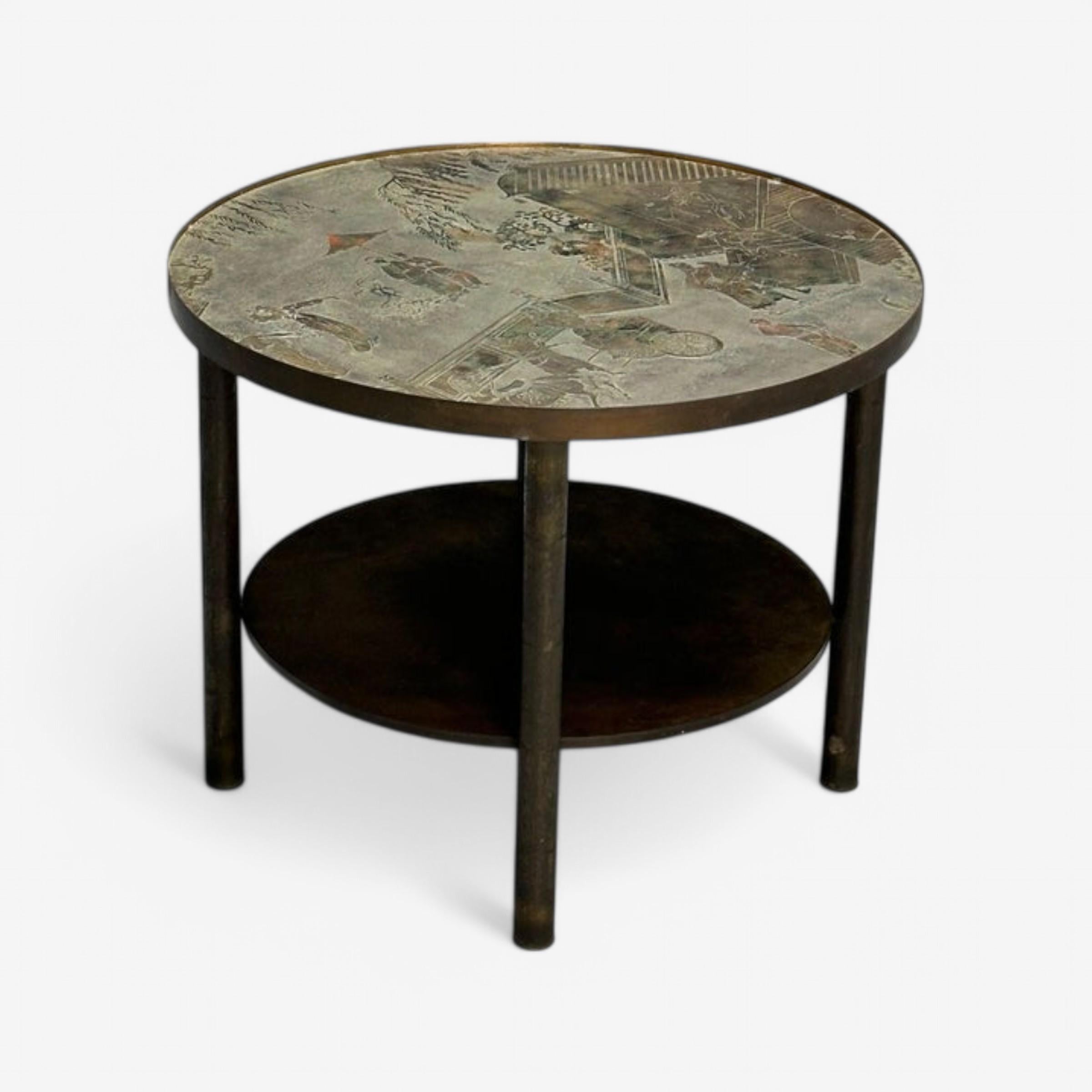Étagère Tao moderne du milieu du siècle dernier, Philip & Kelvin LaVerne, grande table d'appoint, bronze Bon état - En vente à Manhasset, NY