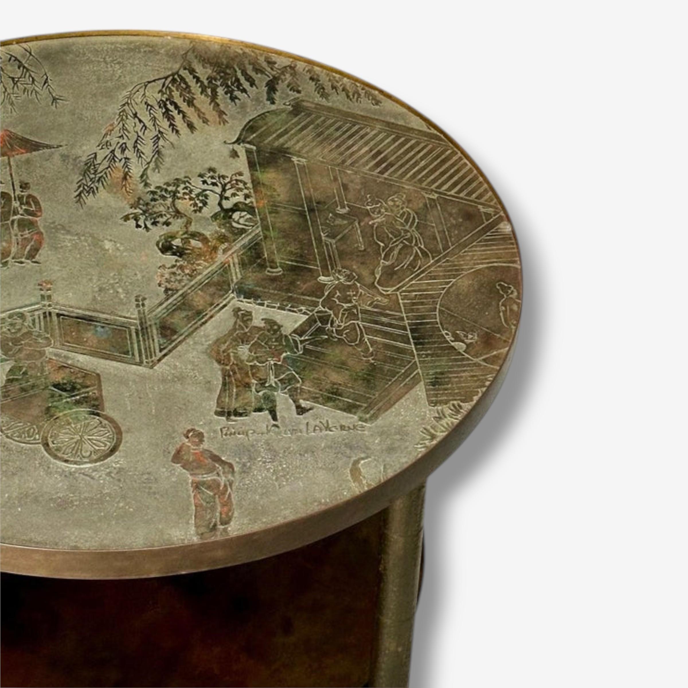 Étagère Tao moderne du milieu du siècle dernier, Philip & Kelvin LaVerne, grande table d'appoint, bronze en vente 2