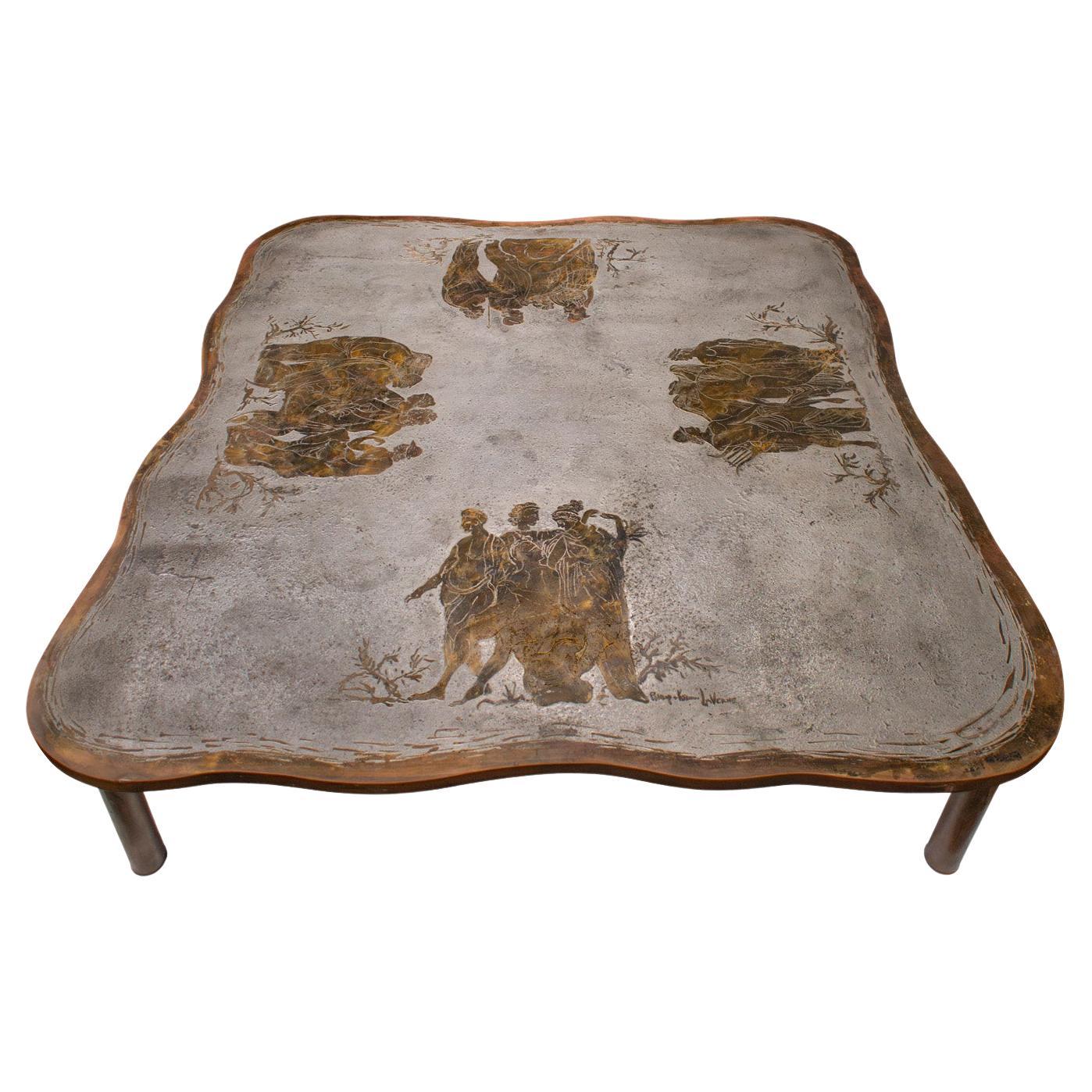 Philip & Kelvin LaVerne Monumental Unique "Hellenic" Coffee Table 1970s (Signed)