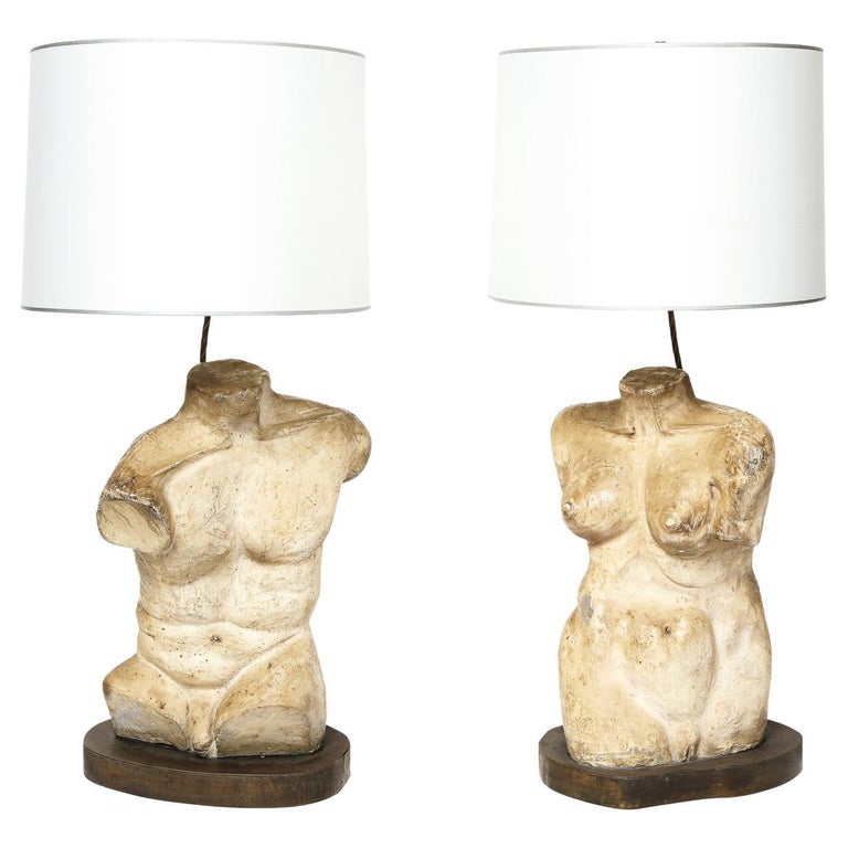 Philip & Kelvin LaVerne Male and Female Torso Table Lamps, ca. 1970, Offered by Lobel Modern, Inc
